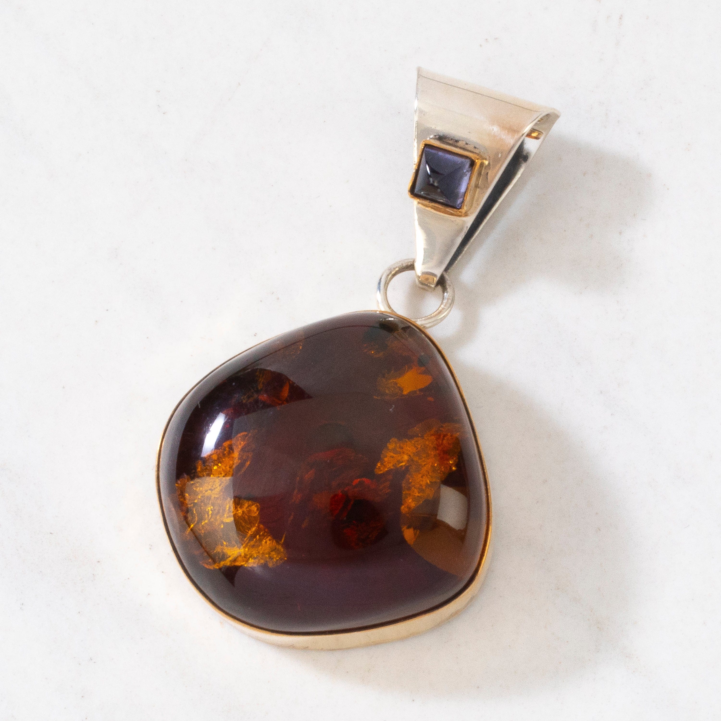 Kalifano Native American Jewelry Paul Livingston Amber & Amethyst Navajo USA Native American Made 925 Sterling Silver & 12K Gold Filled Pendant NAN350.009
