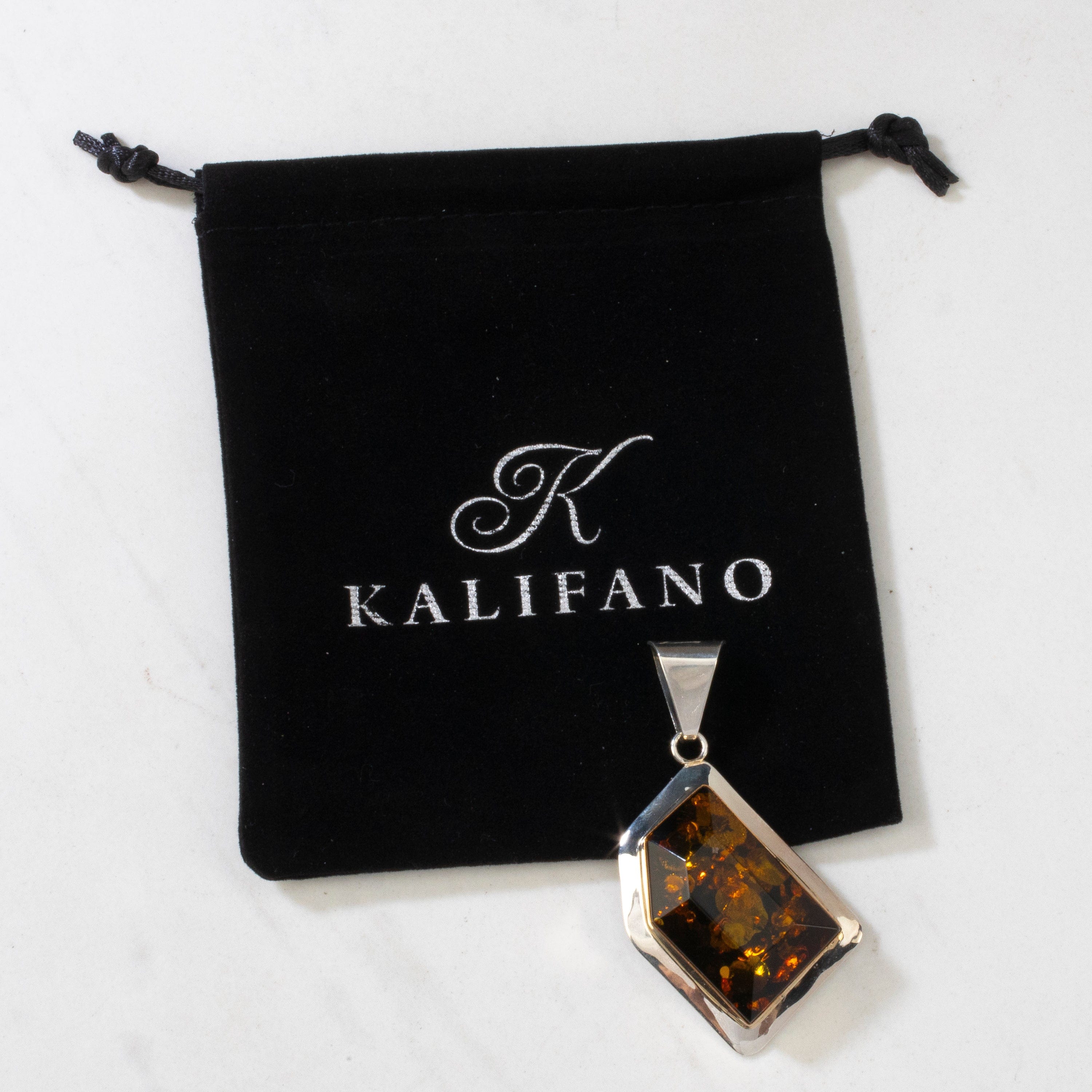 Kalifano Native American Jewelry Paul Livingston Amber Navajo USA Native American Made 925 Sterling Silver & 12K Gold Filled Pendant NAN600.030