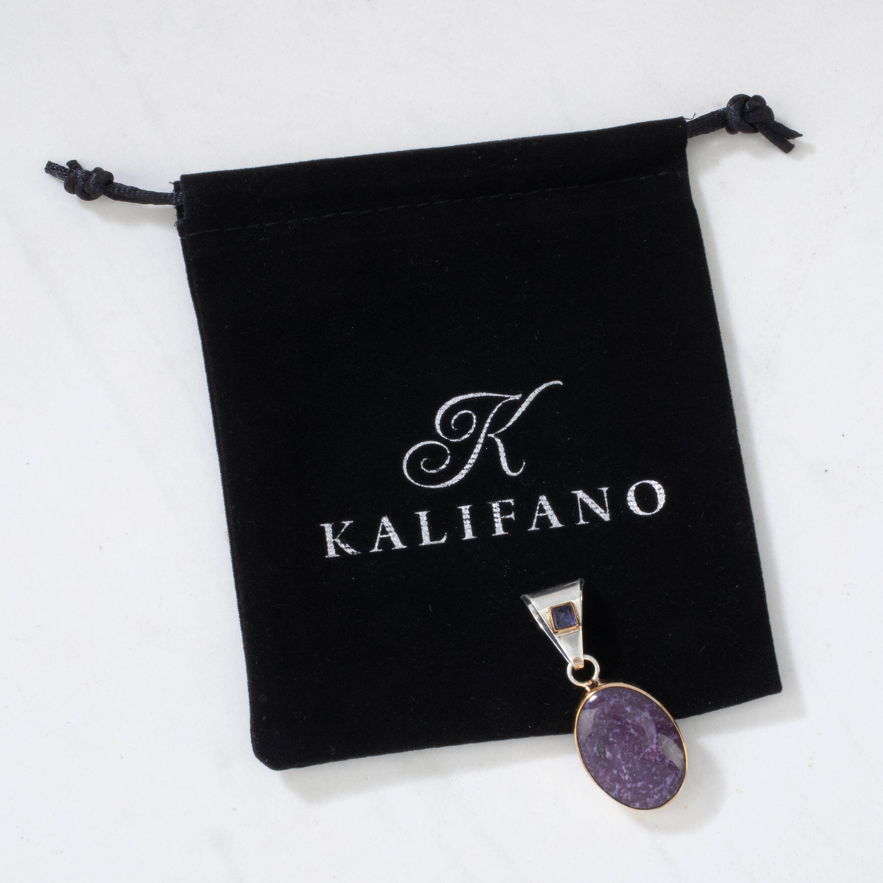 Kalifano Native American Jewelry Paul Livingston Charoite & Amethyst Navajo USA Native American Made 925 Sterling Silver & 12K Gold Filled Pendant NAN400.019
