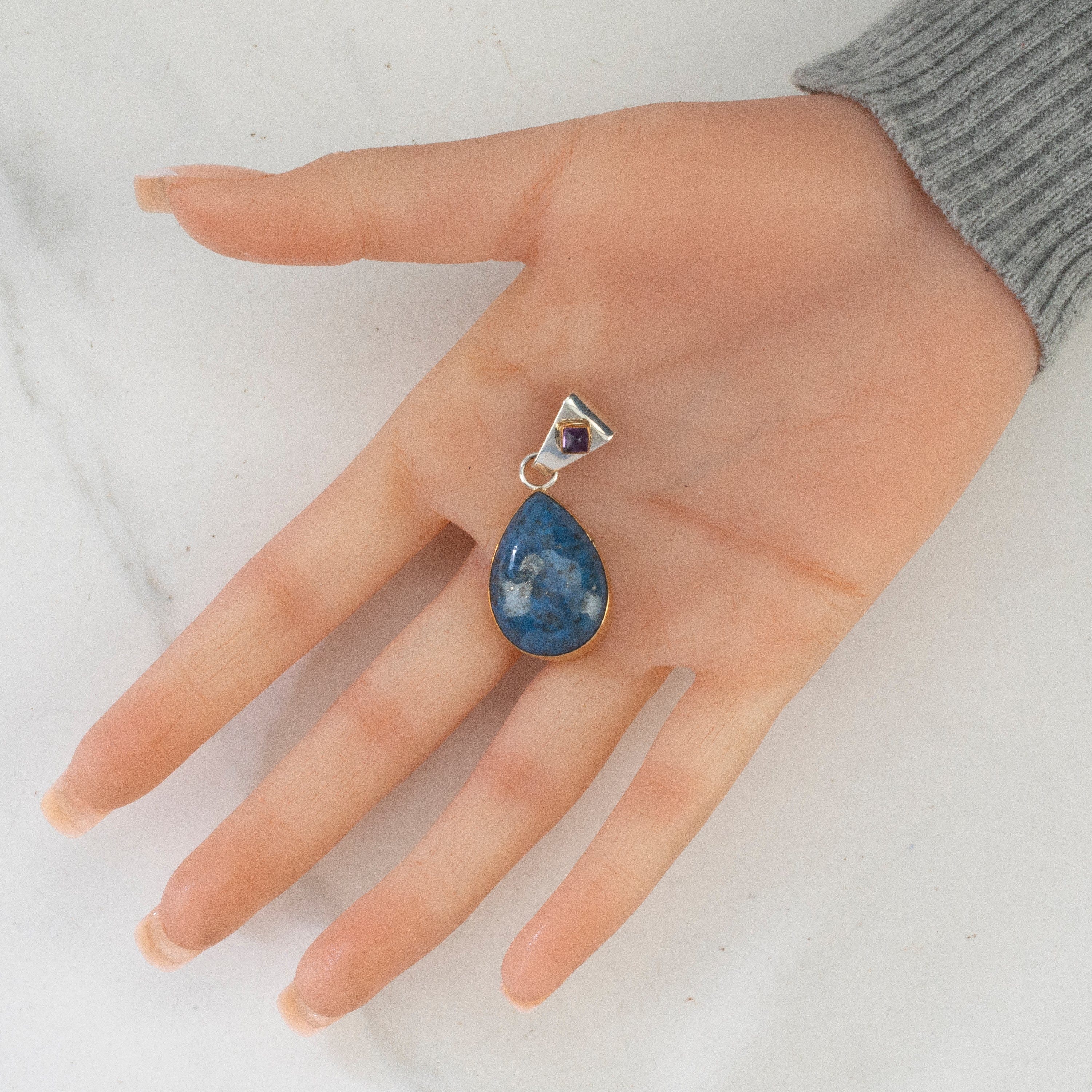Kalifano Native American Jewelry Paul Livingston Denim Lapis & Amethyst USA Native American Made 925 Sterling Silver & 12K Gold Filled Pendant NAN400.015