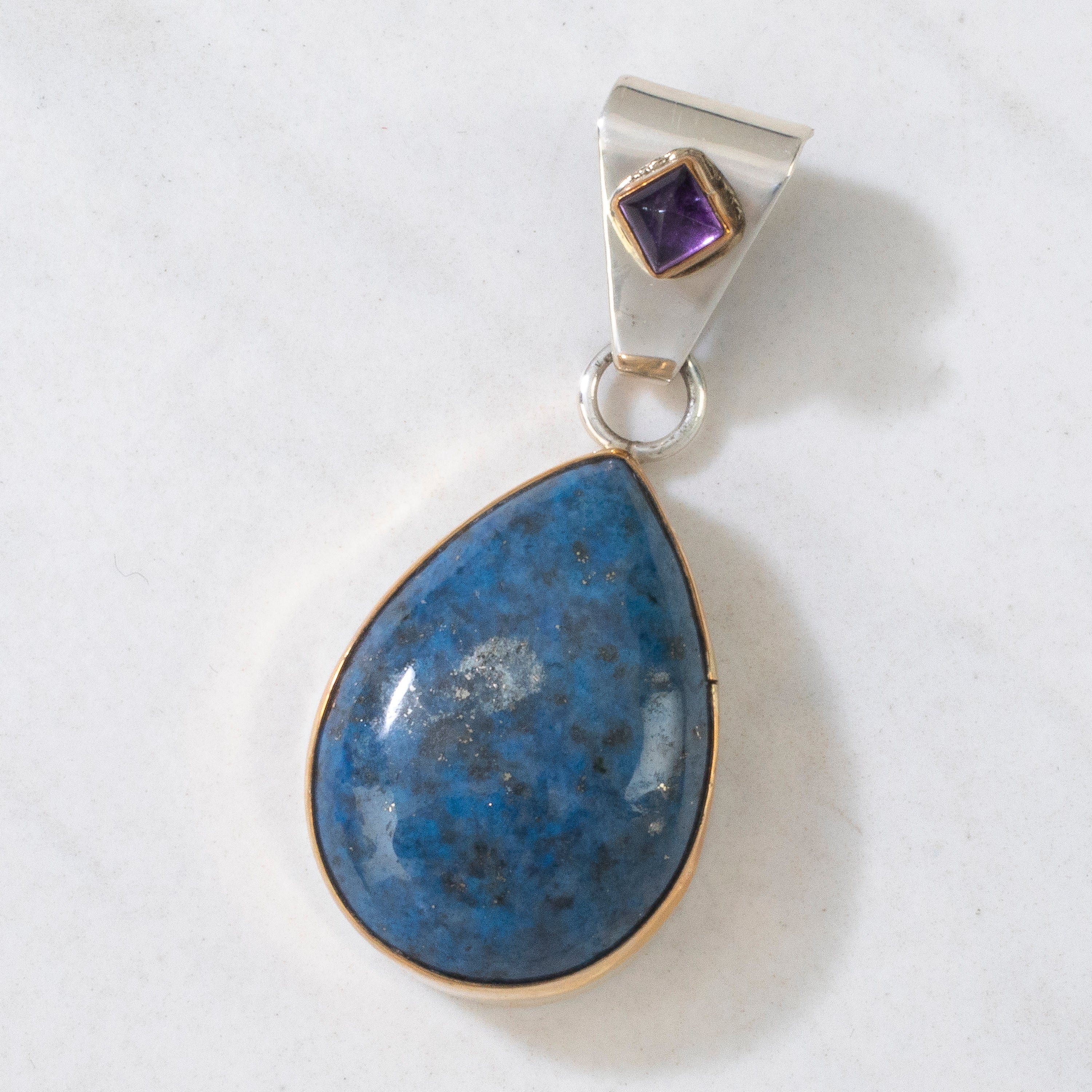 Kalifano Native American Jewelry Paul Livingston Denim Lapis & Amethyst USA Native American Made 925 Sterling Silver & 12K Gold Filled Pendant NAN400.015