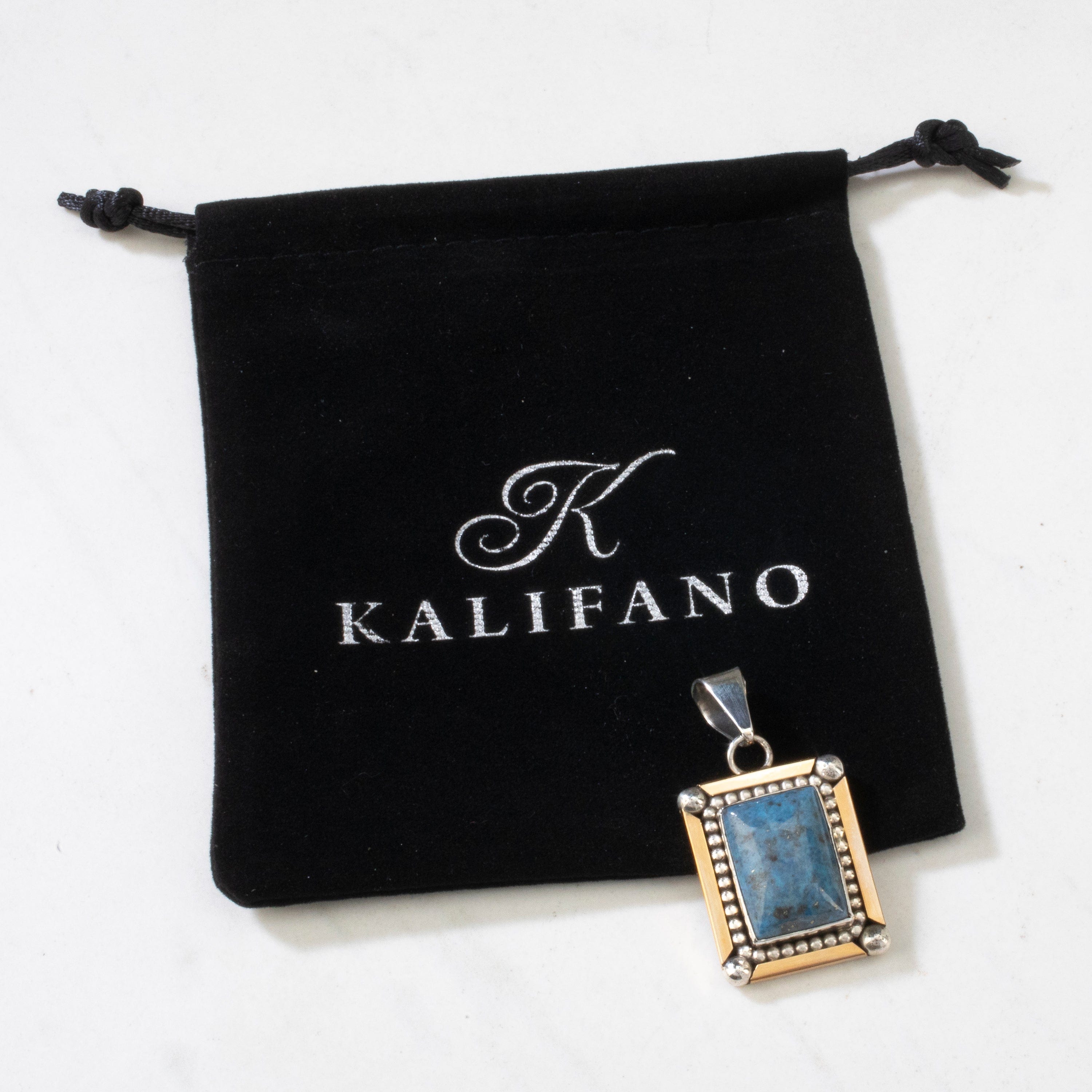 Kalifano Native American Jewelry Paul Livingston Denim Lapis Navajo USA Native American Made 925 Sterling Silver & 12K Gold Filled Pendant NAN500.018