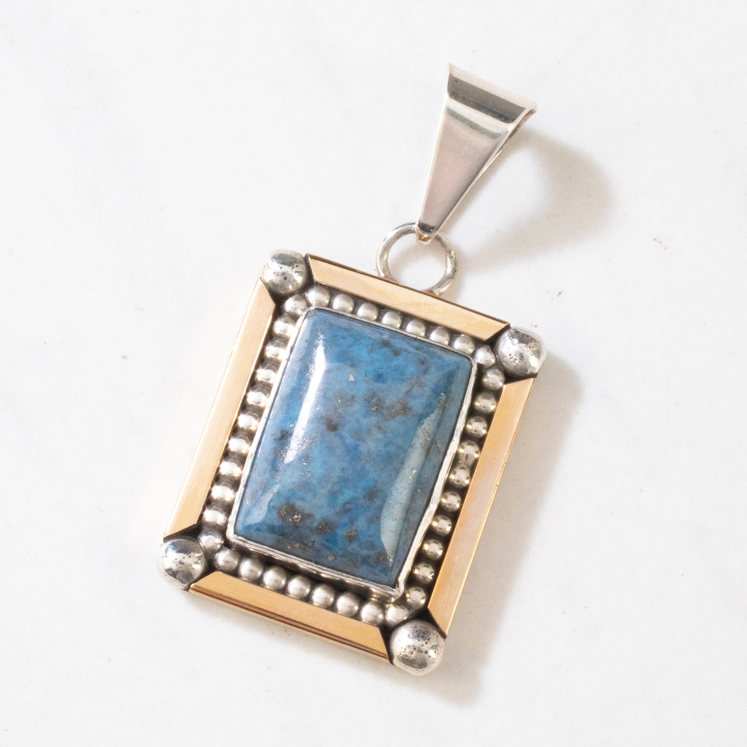 Kalifano Native American Jewelry Paul Livingston Denim Lapis Navajo USA Native American Made 925 Sterling Silver & 12K Gold Filled Pendant NAN500.018