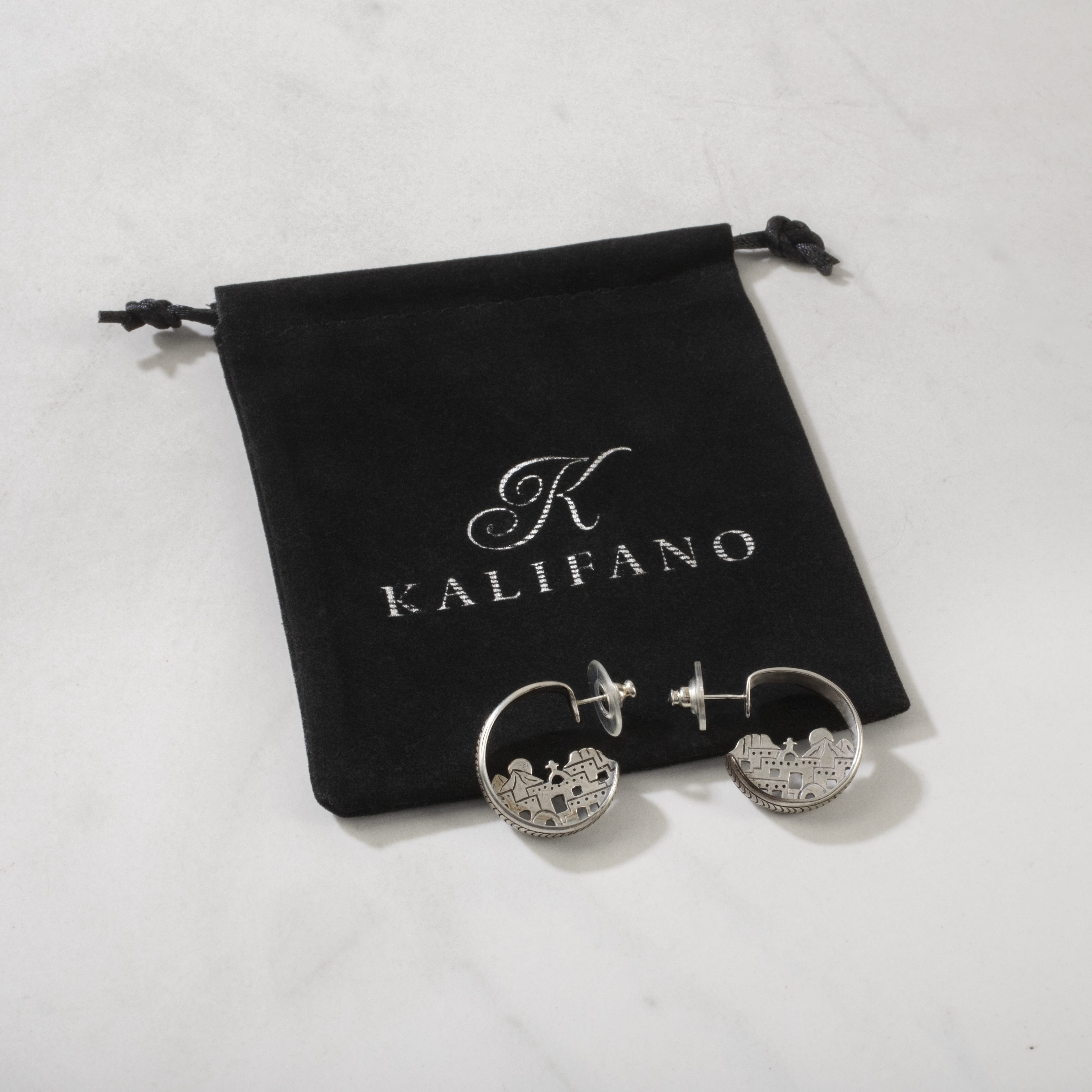 Kalifano Native American Jewelry Pueblo Village Semi Hoop USA Native American Made 925 Sterling Silver Earrings with Stud Backing NAE500.019