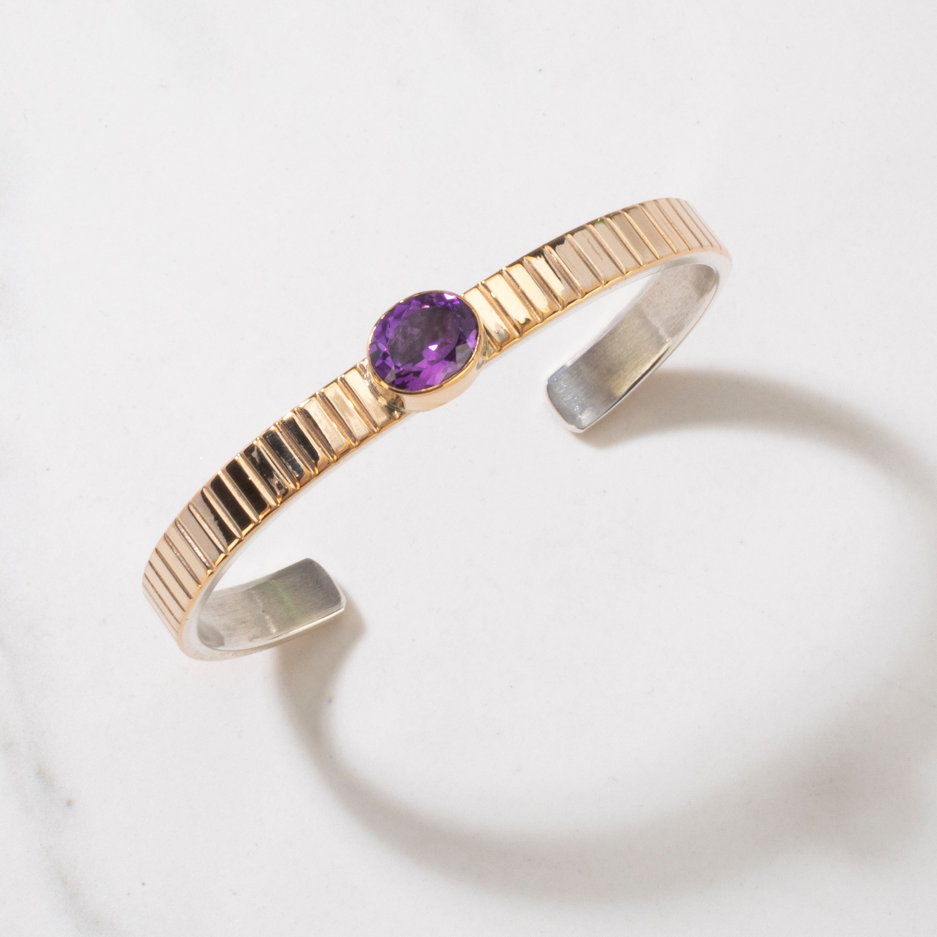 Kalifano Native American Jewelry Ray Bennett Navajo Amethyst 925 Sterling Silver & 12K Gold Filled USA Native American Made Cuff NAB2600.005