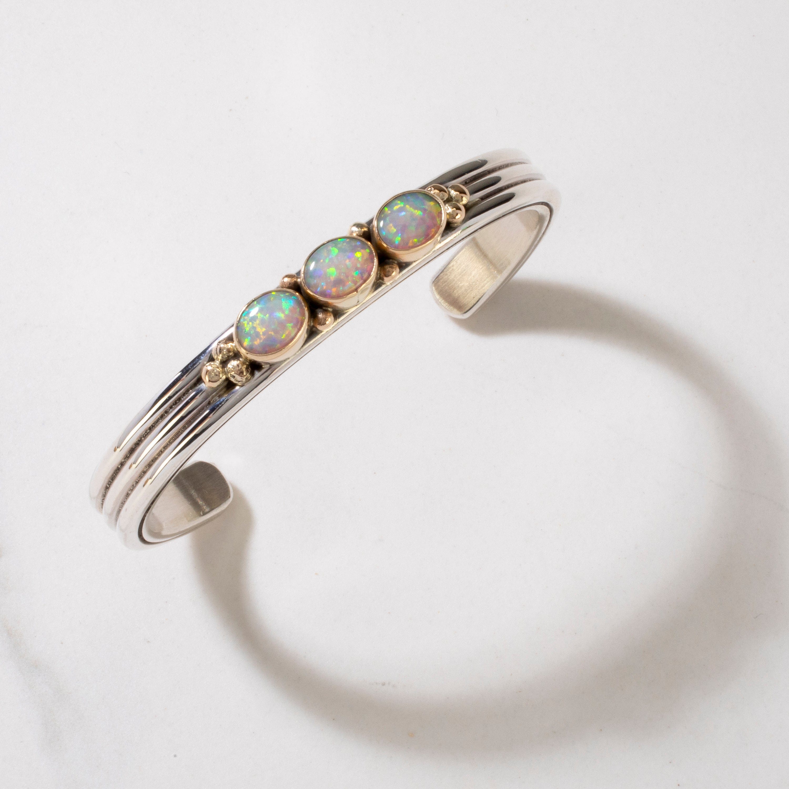 Kalifano Native American Jewelry Richard Begay Opal & 14K Gold Navajo USA Native American Made 925 Sterling Silver Cuff NAB2600.007