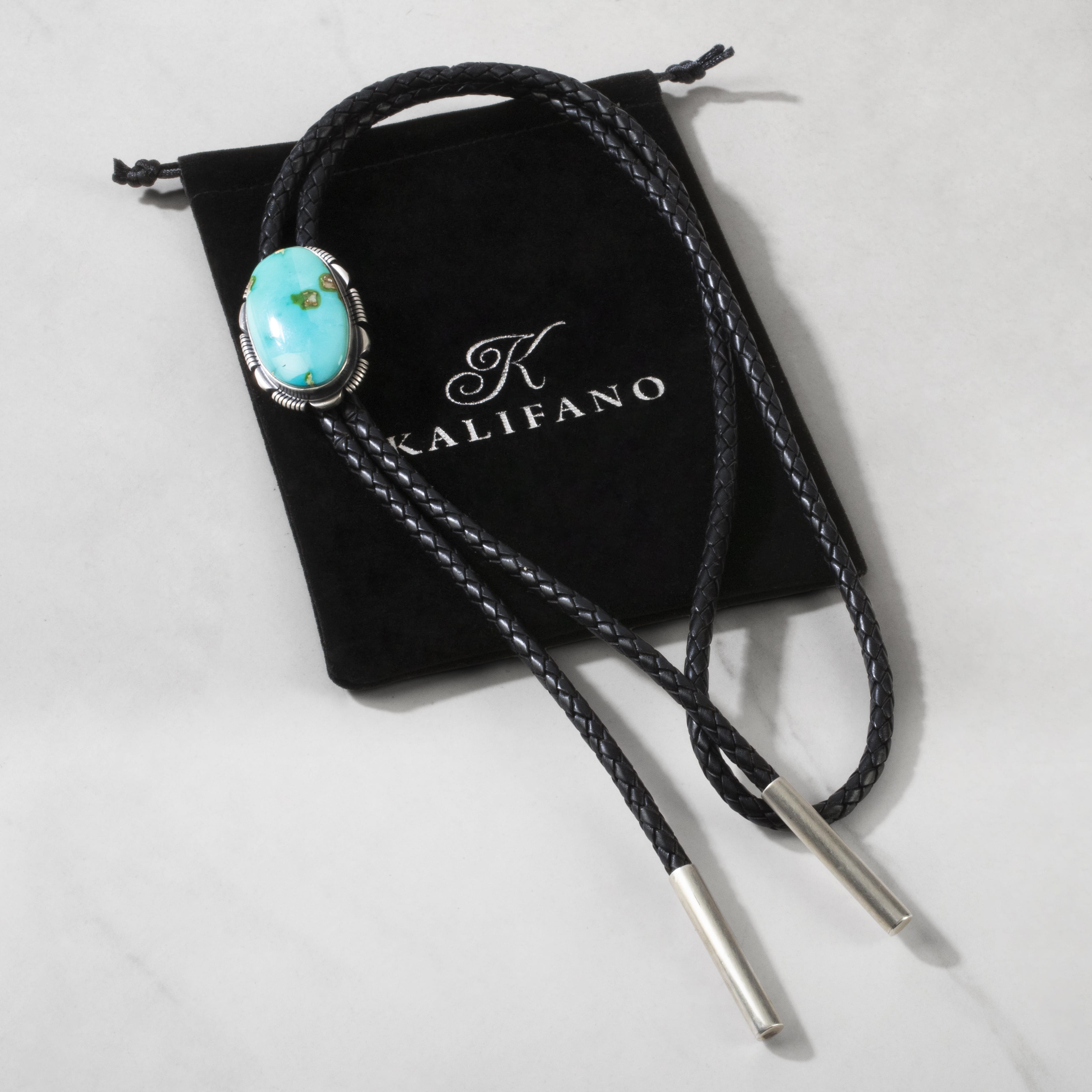 Kalifano Native American Jewelry Rick Tolino Navajo Sonoran Gold Turquoise USA Native American Made 925 Sterling Silver Bolo Tie NABT2100.001