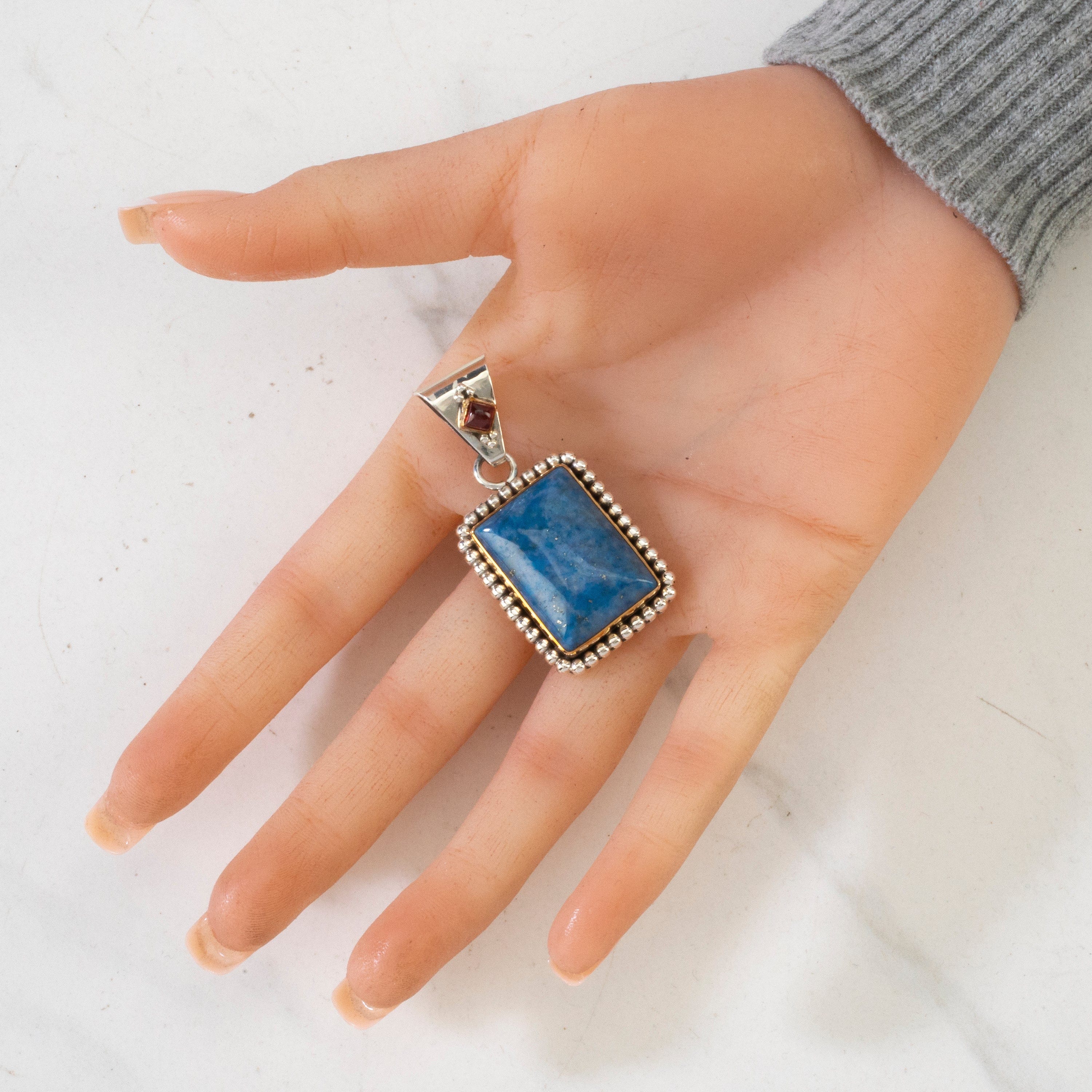 Kalifano Native American Jewelry Roy Begay Denim Lapis & Citrine Navajo USA Native American Made 925 Sterling Silver Pendant NAN700.018