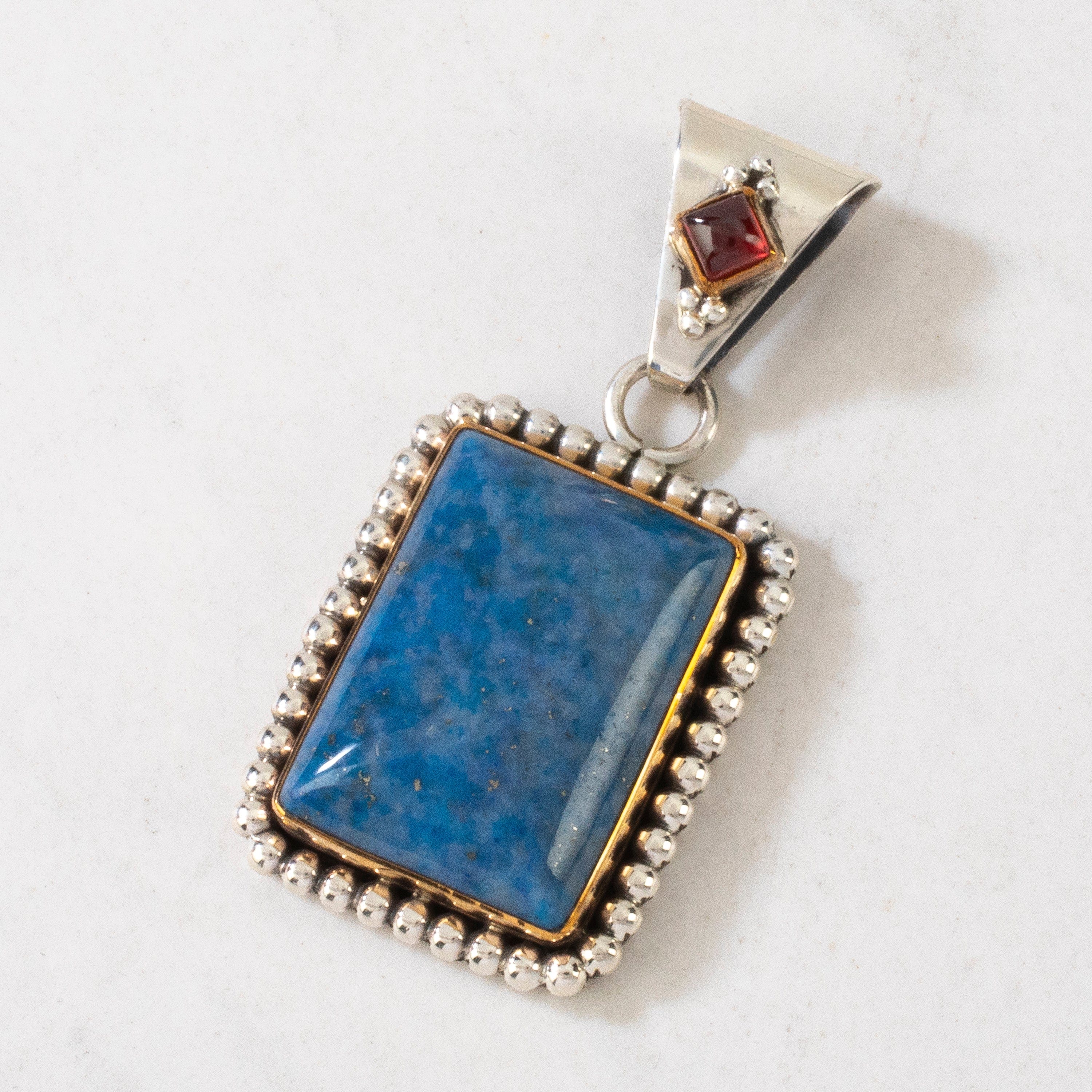 Kalifano Native American Jewelry Roy Begay Denim Lapis & Citrine Navajo USA Native American Made 925 Sterling Silver Pendant NAN700.018