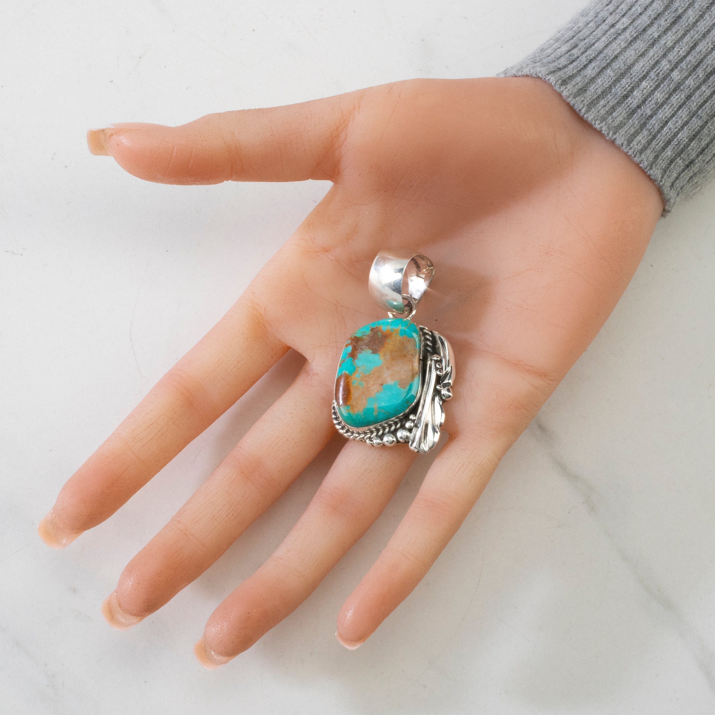 Kalifano Native American Jewelry Royston Turquoise USA Native American Made 925 Sterling Silver Pendant NAN1500.025