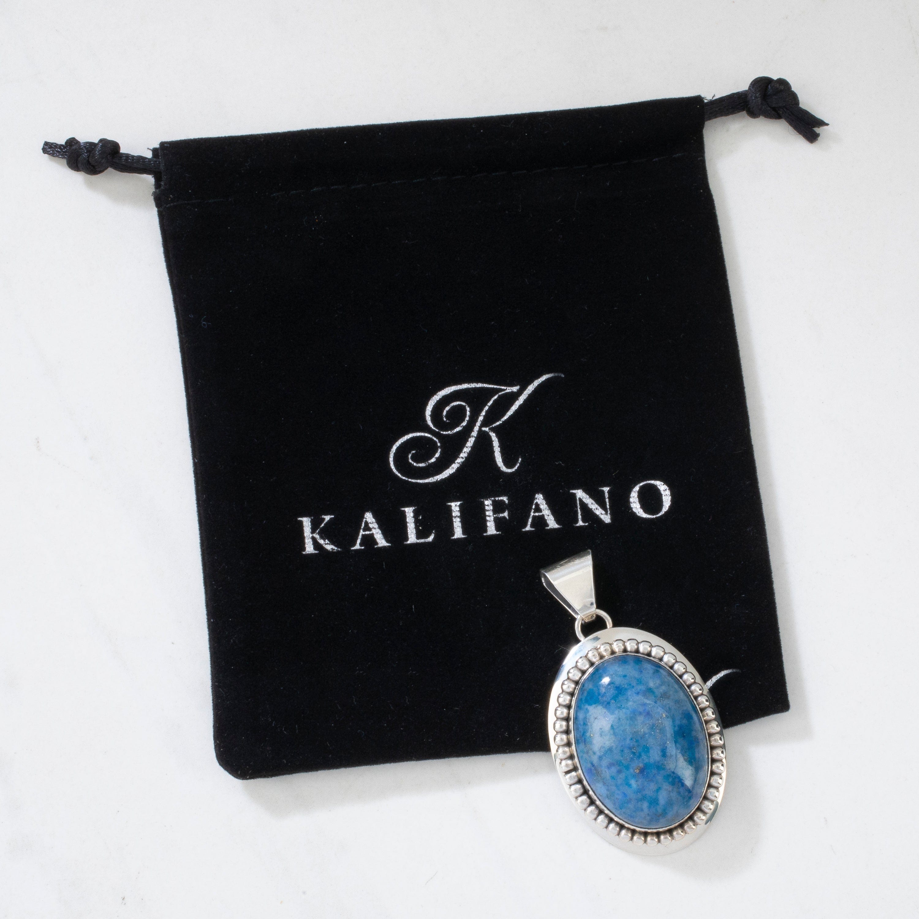 Kalifano Native American Jewelry Russell Sam Denim Lapis Navajo USA Native American Made 925 Sterling Silver Pendant NAN600.026