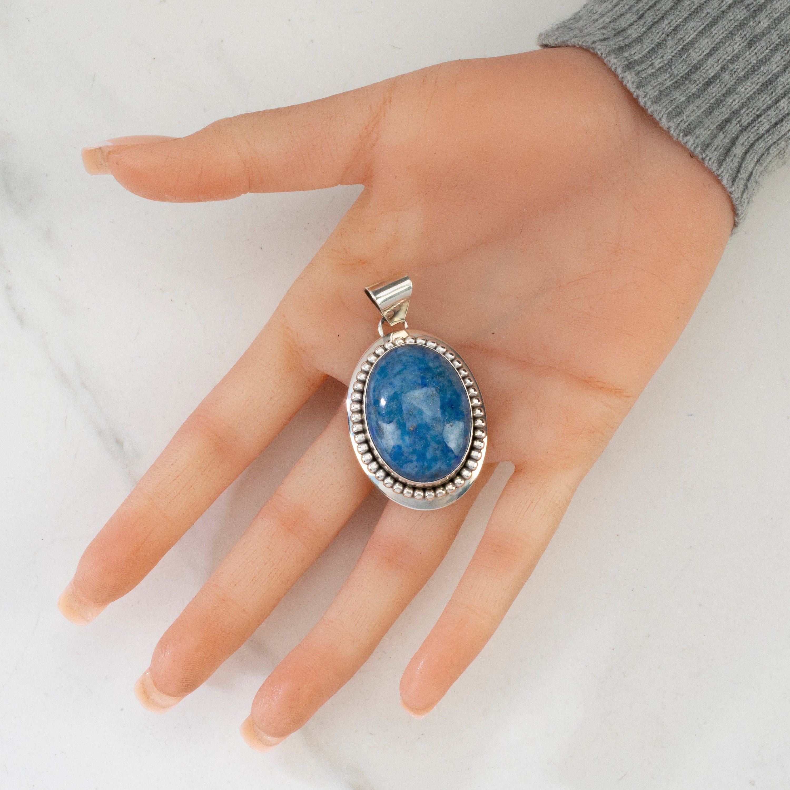 Kalifano Native American Jewelry Russell Sam Denim Lapis Navajo USA Native American Made 925 Sterling Silver Pendant NAN600.026