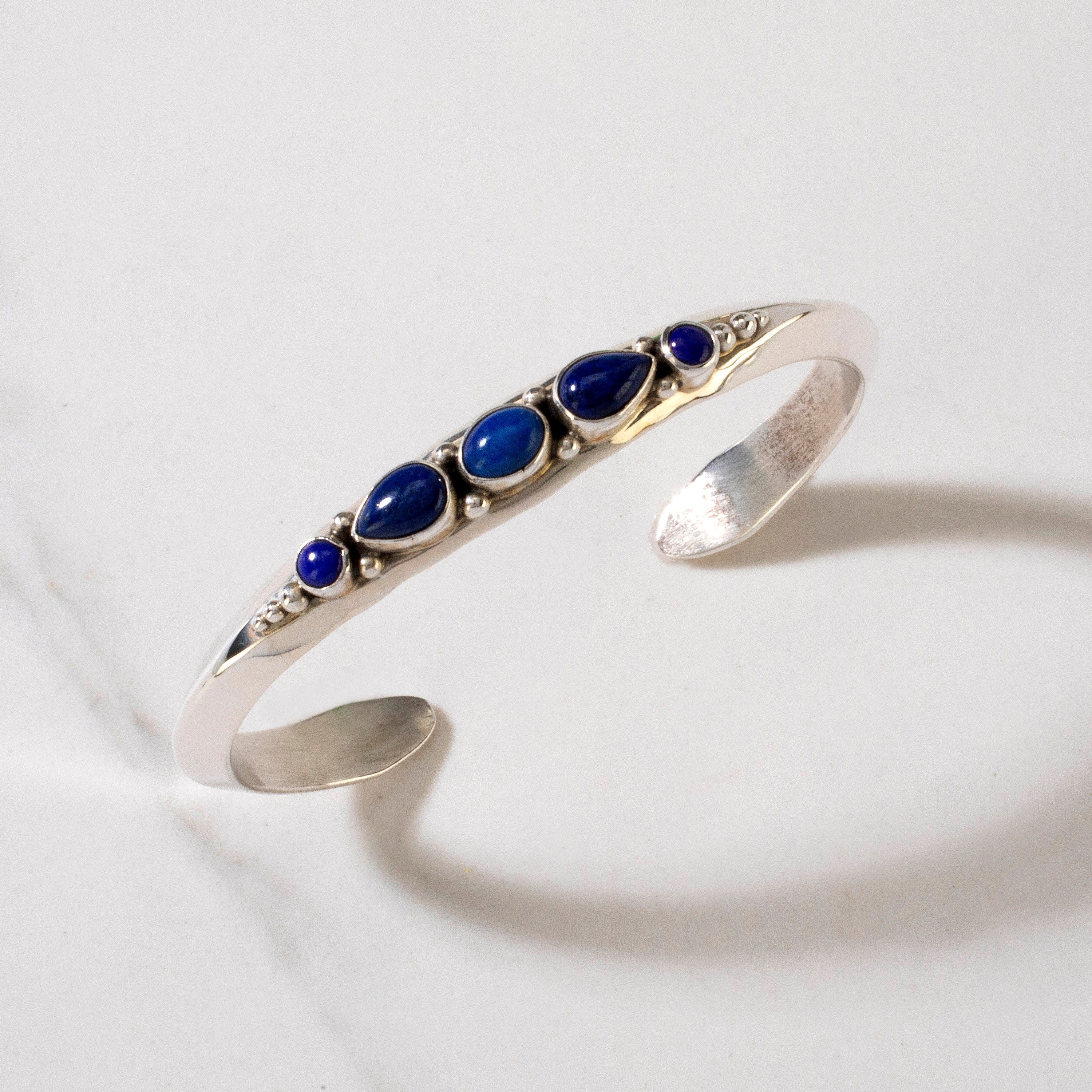 Kalifano Native American Jewelry Russell Sam Navajo Lapis USA Native American Made 925 Sterling Silver Cuff NAB900.025