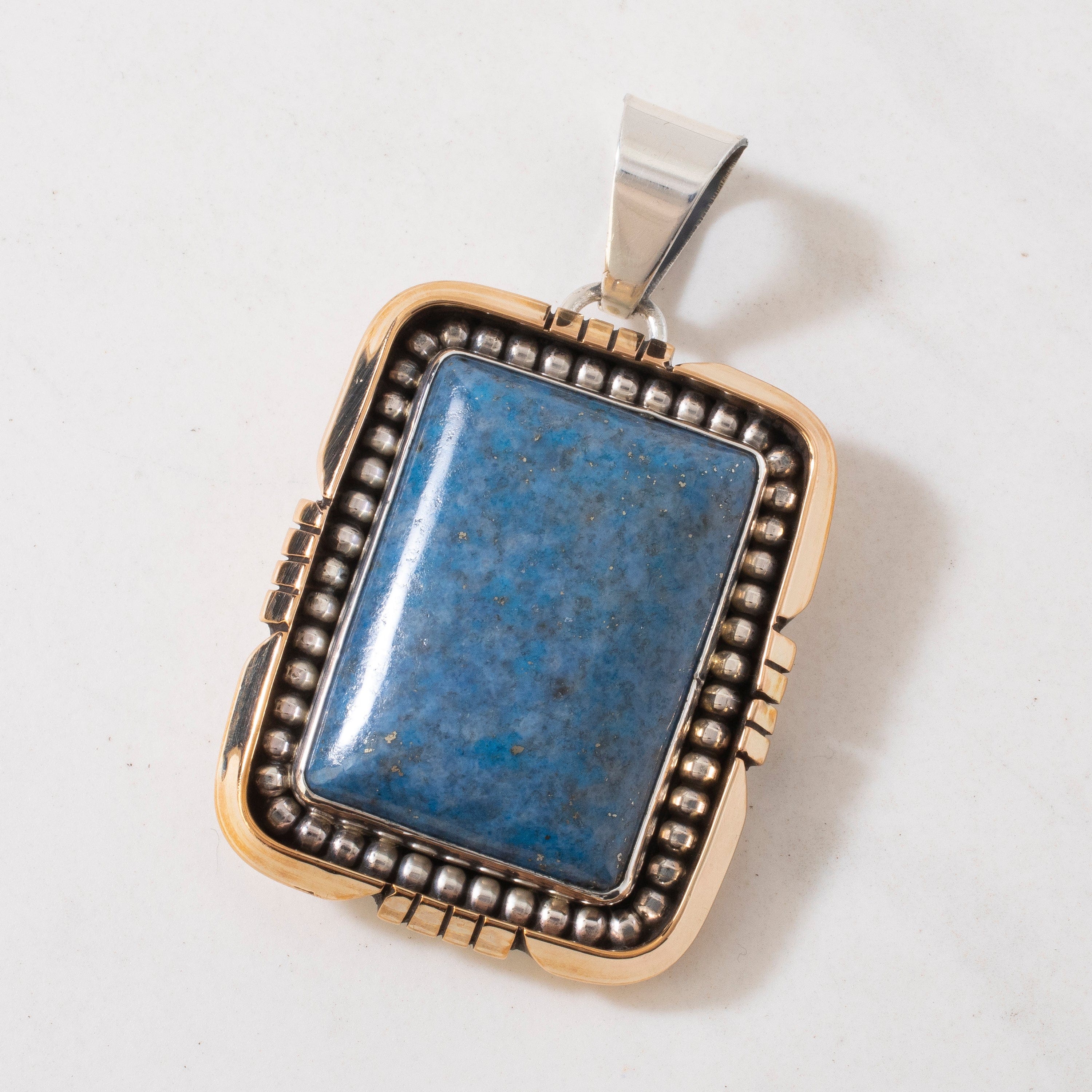 Kalifano Native American Jewelry Spencer Denim Lapis Rectangular Navajo USA Native American Made 925 Sterling Silver & 12K Gold Filled Pendant NAN1200.036