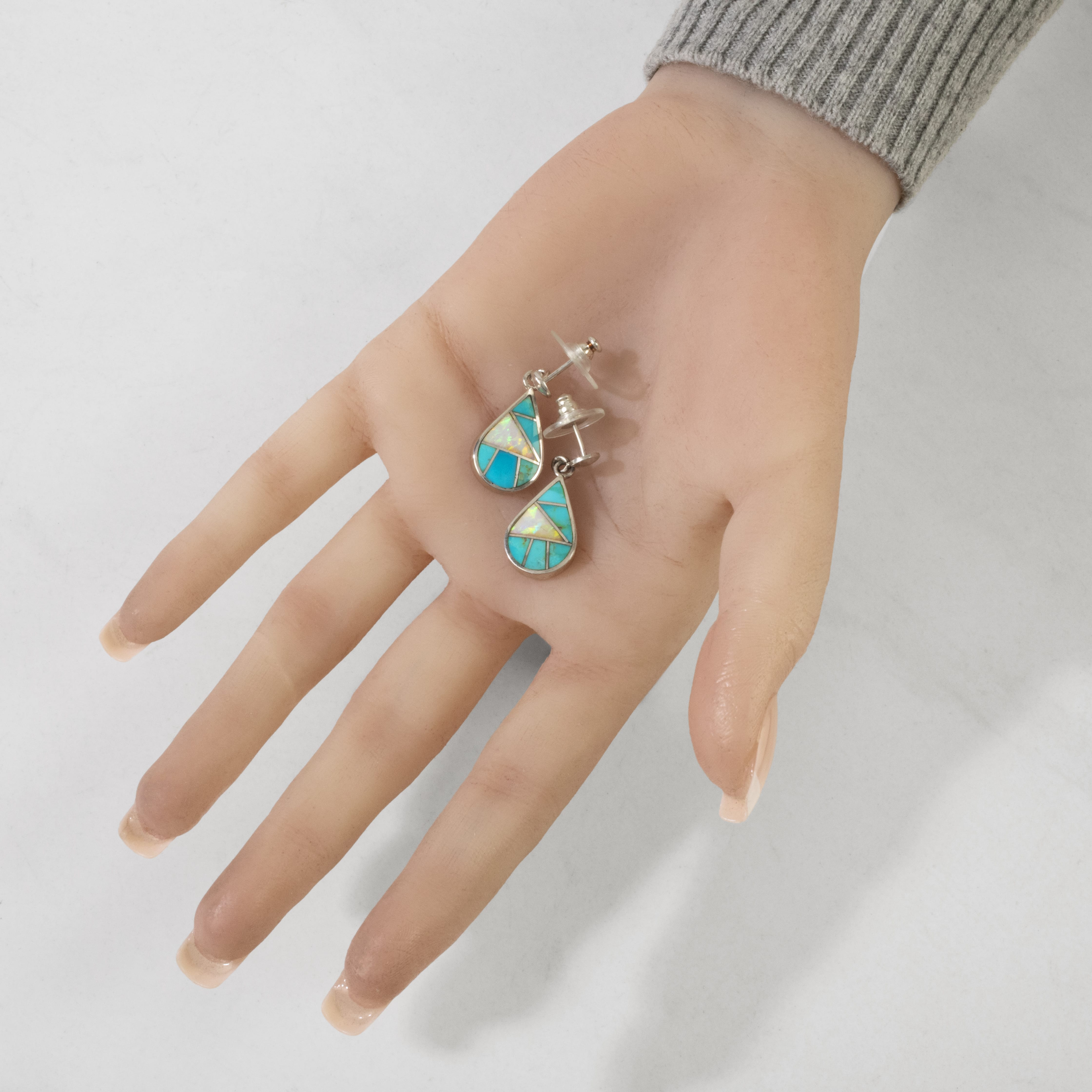 Kalifano Native American Jewelry Turquoise & White Opal Teardrop USA Native American Made 925 Sterling Silver Earrings with Stud Backing NAE500.018