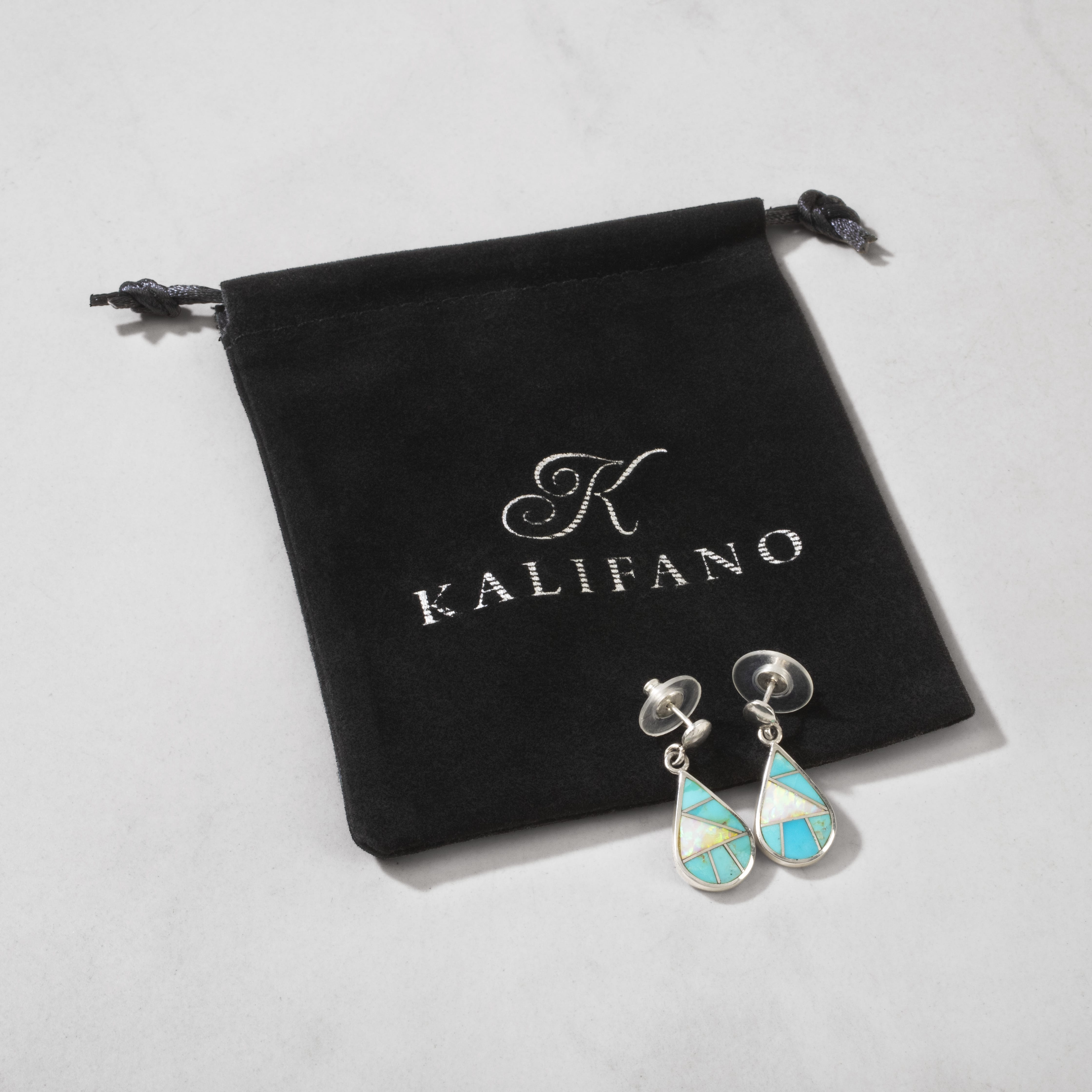 Kalifano Native American Jewelry Turquoise & White Opal Teardrop USA Native American Made 925 Sterling Silver Earrings with Stud Backing NAE500.018