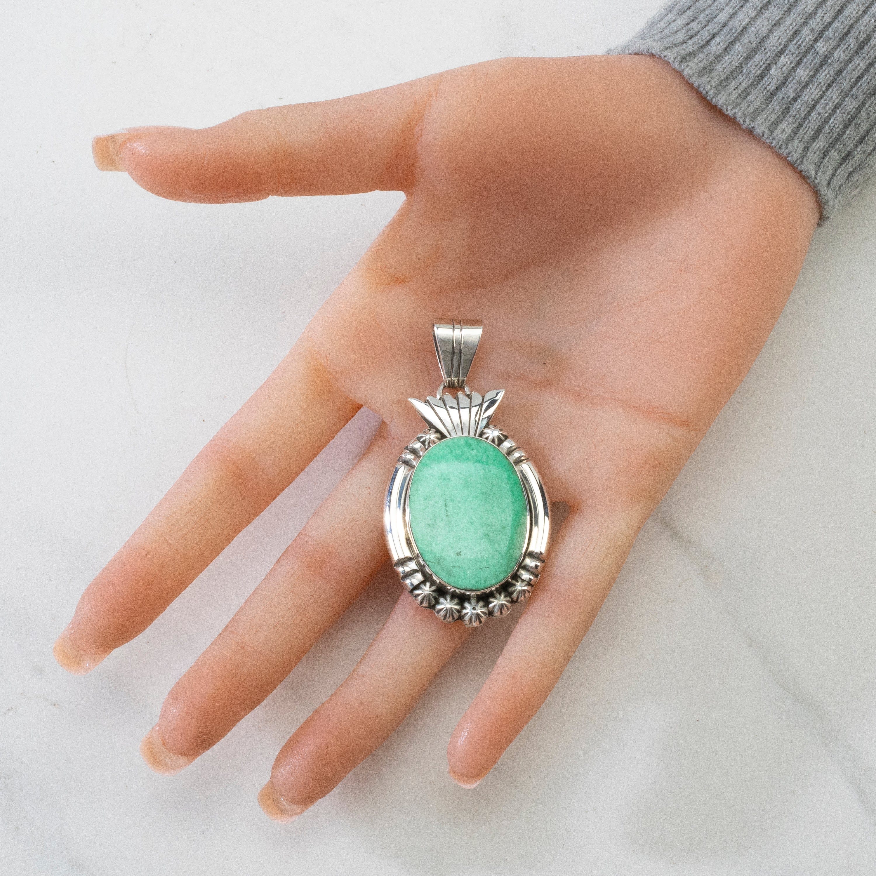 Kalifano Native American Jewelry Variscite USA Native American Made 925 Sterling Silver Pendant NAN800.019