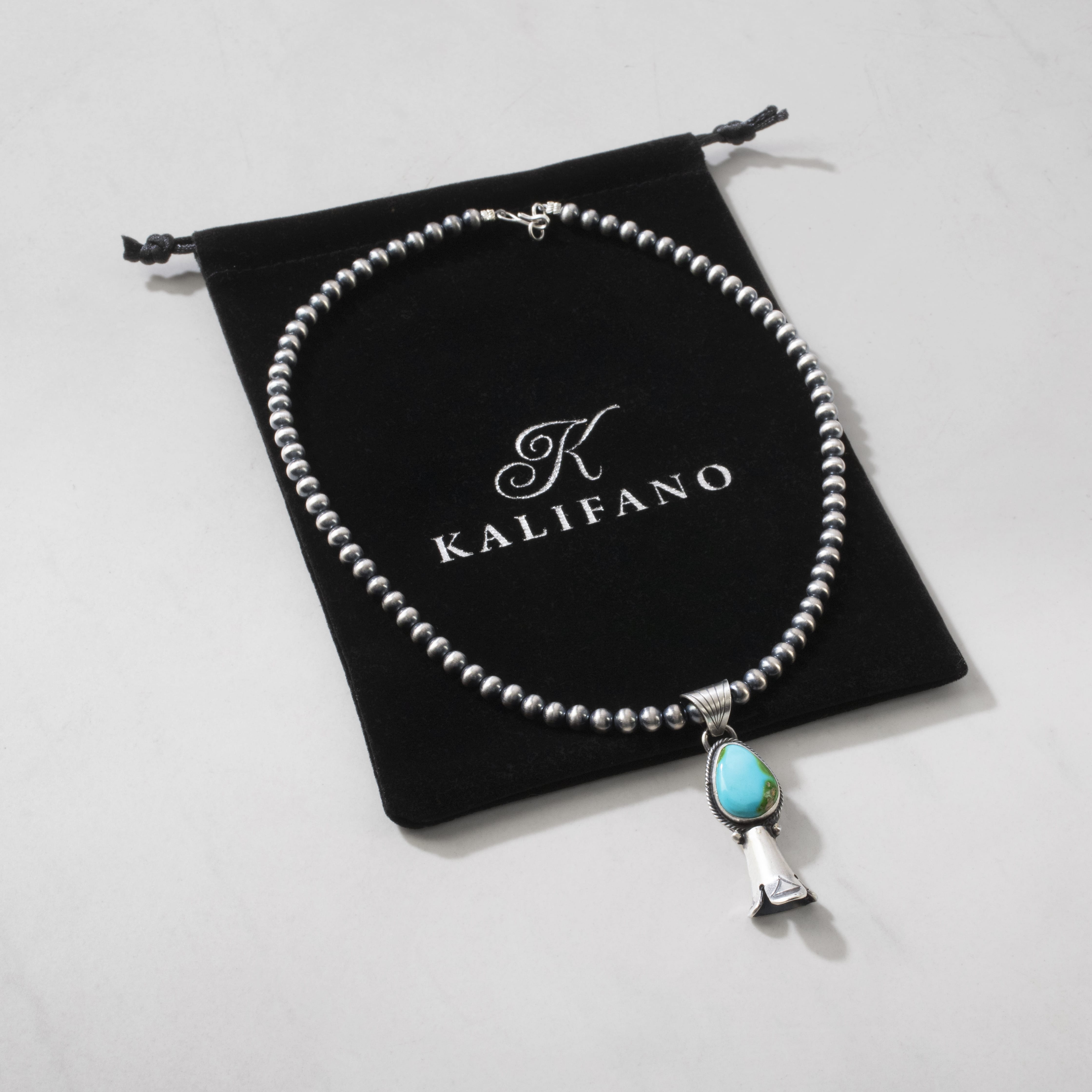 Kalifano Native American Jewelry Verley Betone Kingman Turquoise Navajo Pearl USA Native American Made 925 Sterling Silver Necklace NAN1000.009