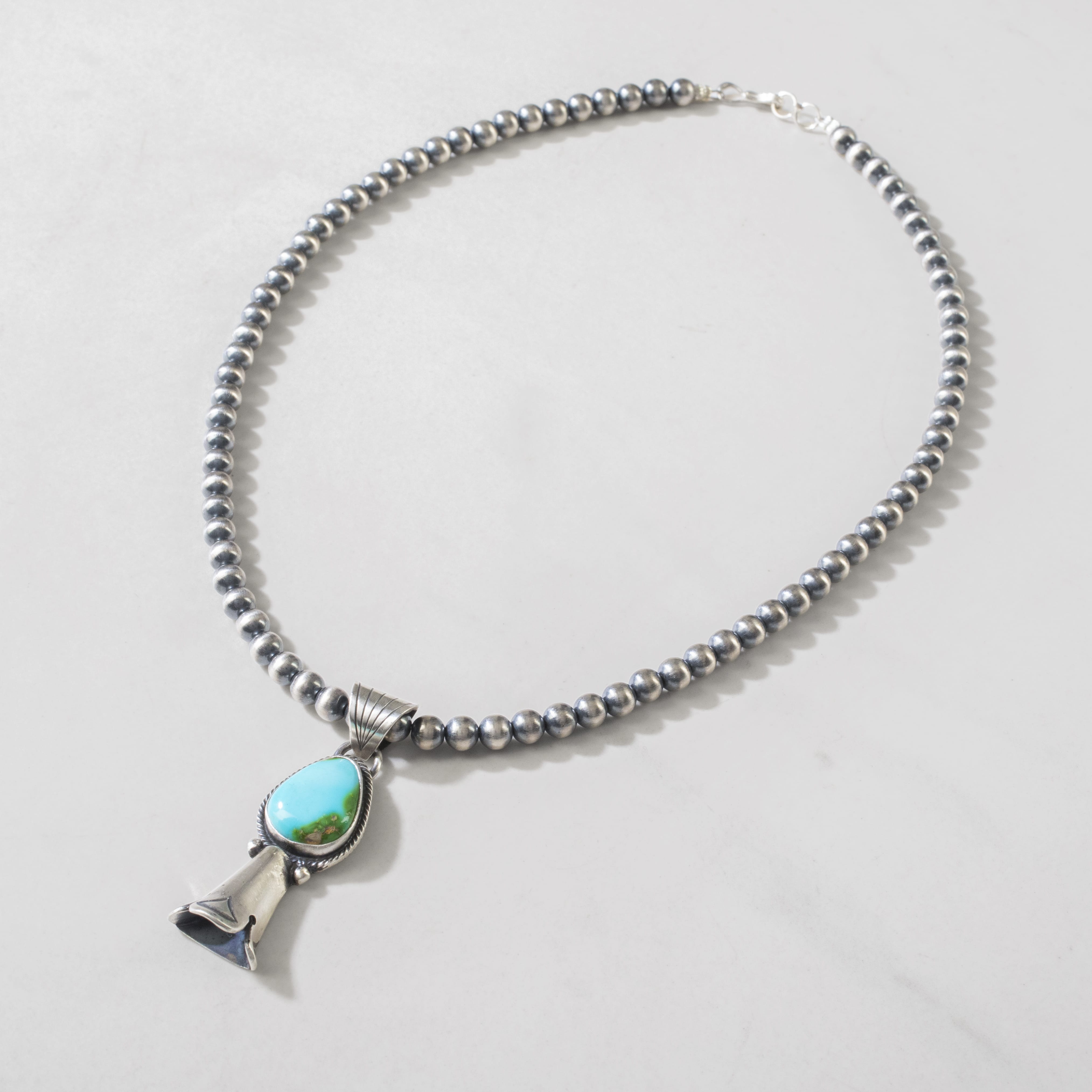 Kalifano Native American Jewelry Verley Betone Kingman Turquoise Navajo Pearl USA Native American Made 925 Sterling Silver Necklace NAN1000.009