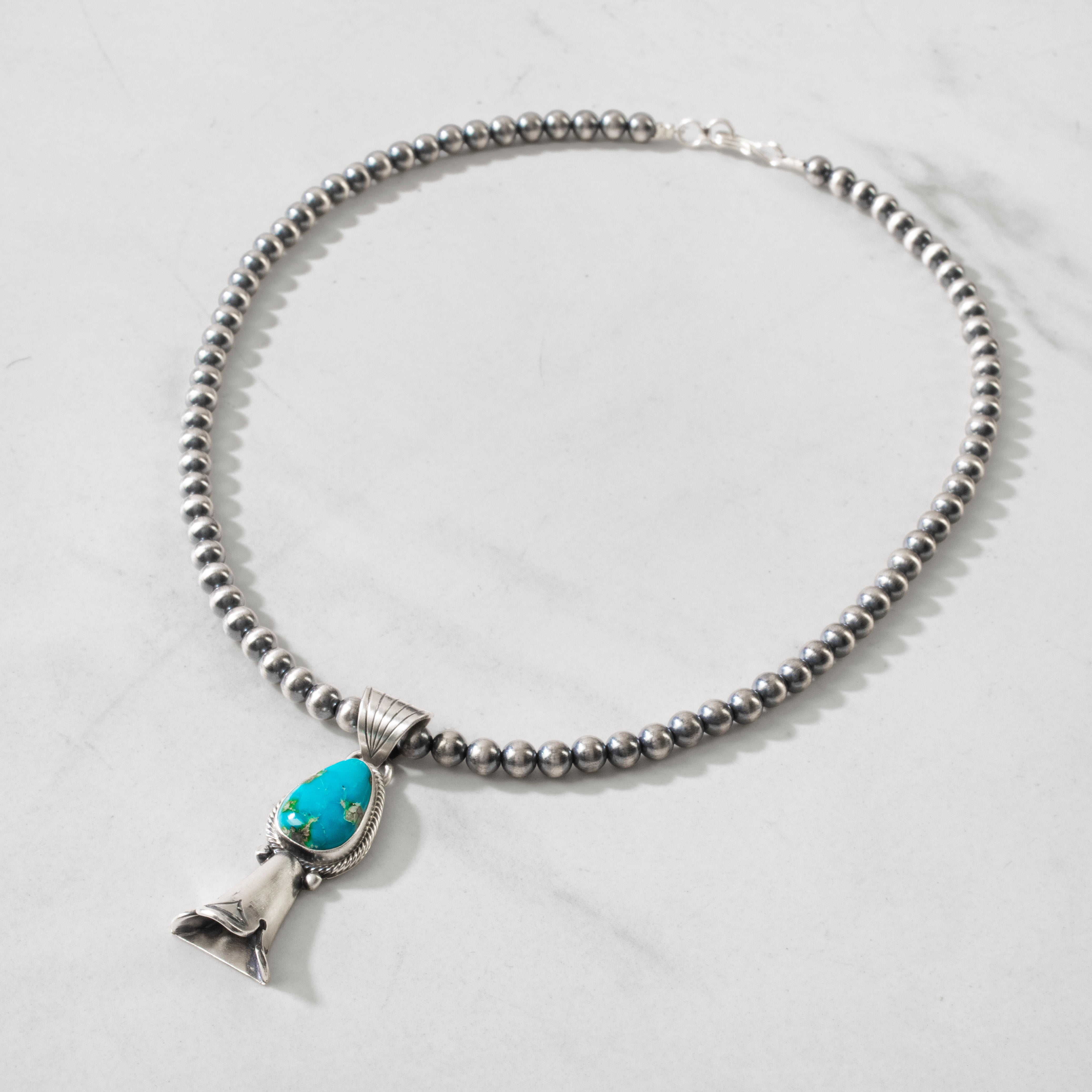 Kalifano Native American Jewelry Verley Betone Kingman Turquoise Navajo Pearl USA Native American Made 925 Sterling Silver Necklace NAN1000.011