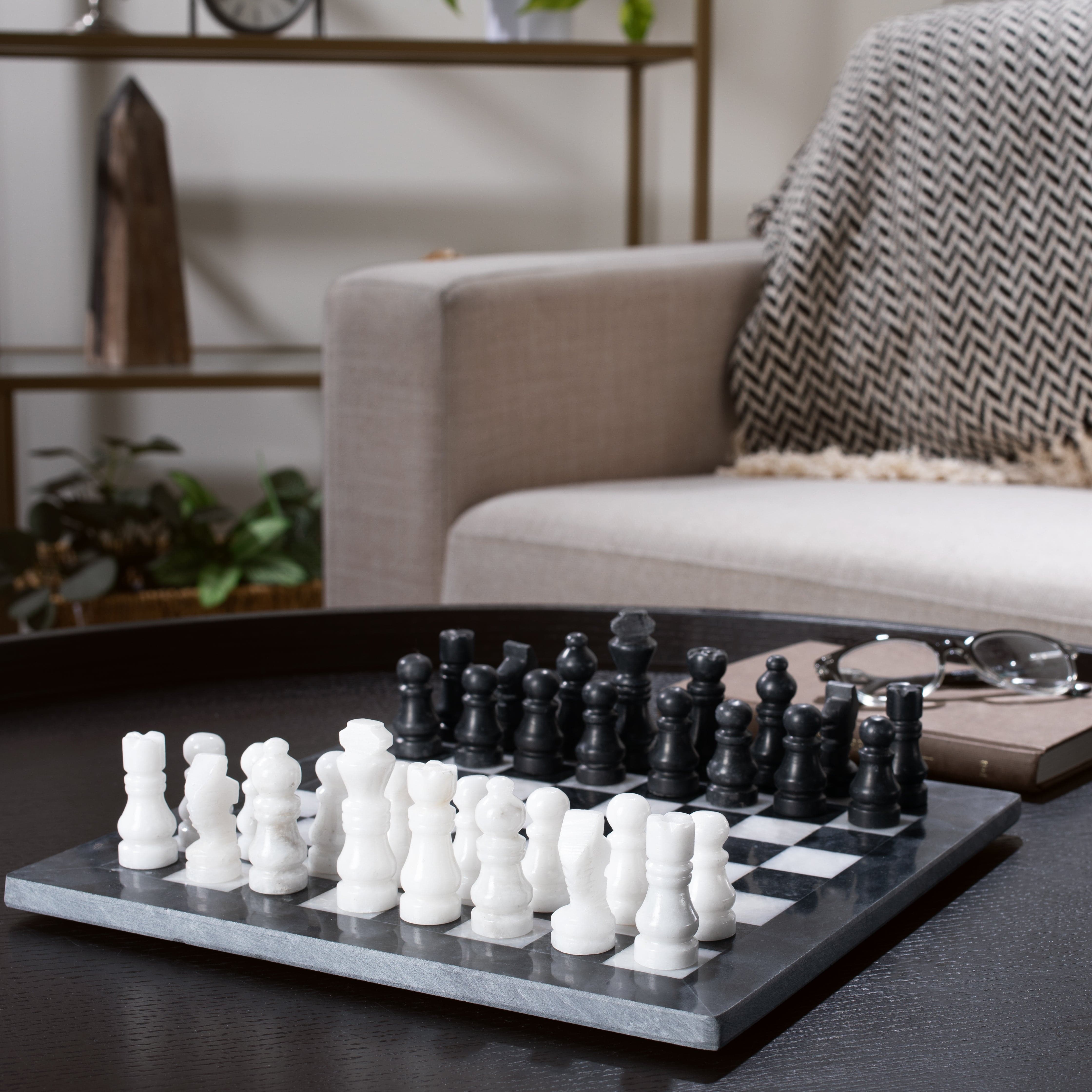 KALIFANO Pakistan Onyx Black Onyx Chess Set PON-CS12X12-B