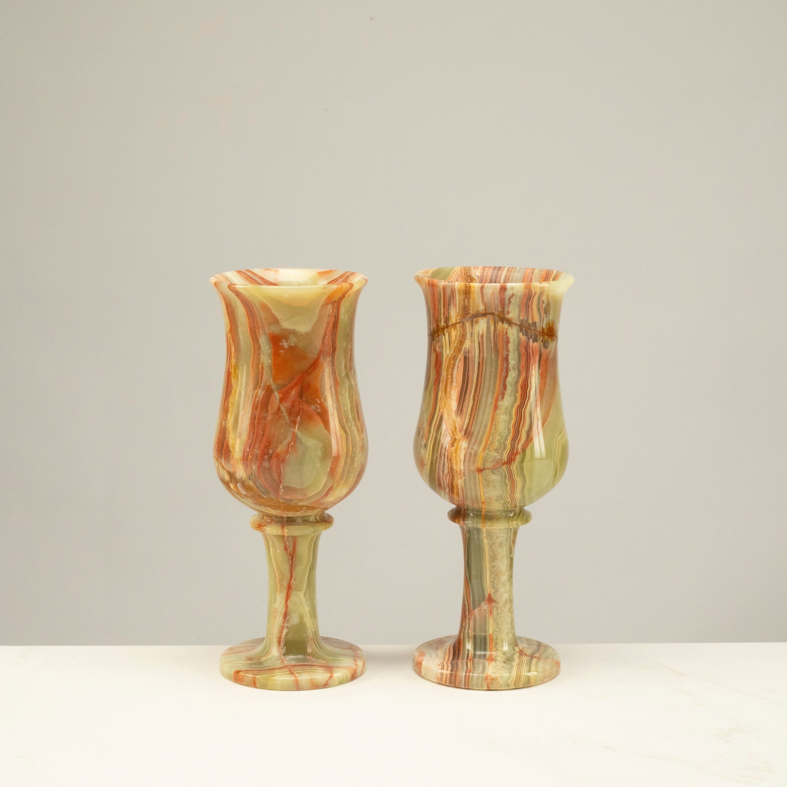 KALIFANO Pakistan Onyx Pakistan Green Onyx Champagne Glass in Felt Box - Set of 2 PON-CST2