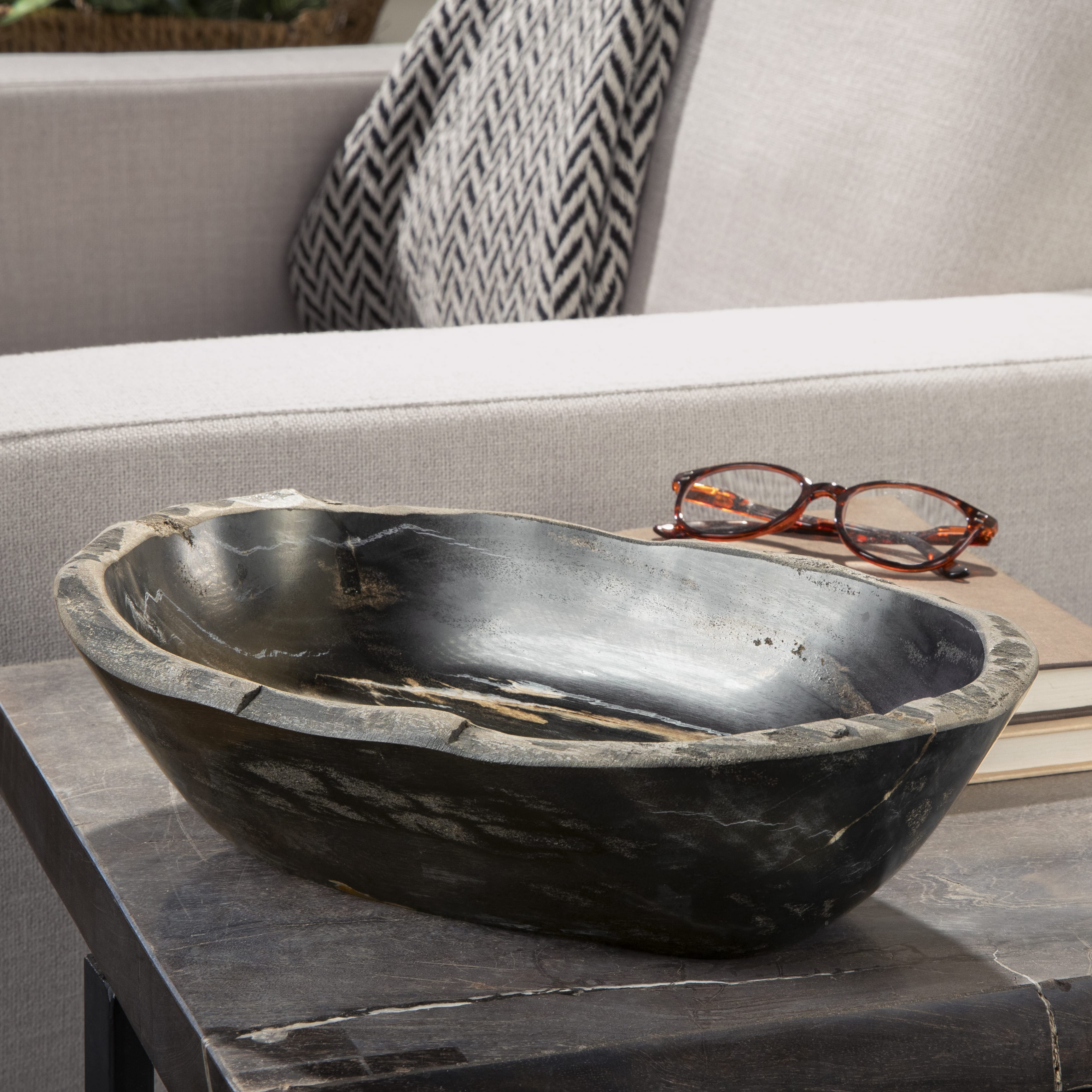 Kalifano Petrified Wood 13" Black Petrified Wood Bowl PWBO700-BK