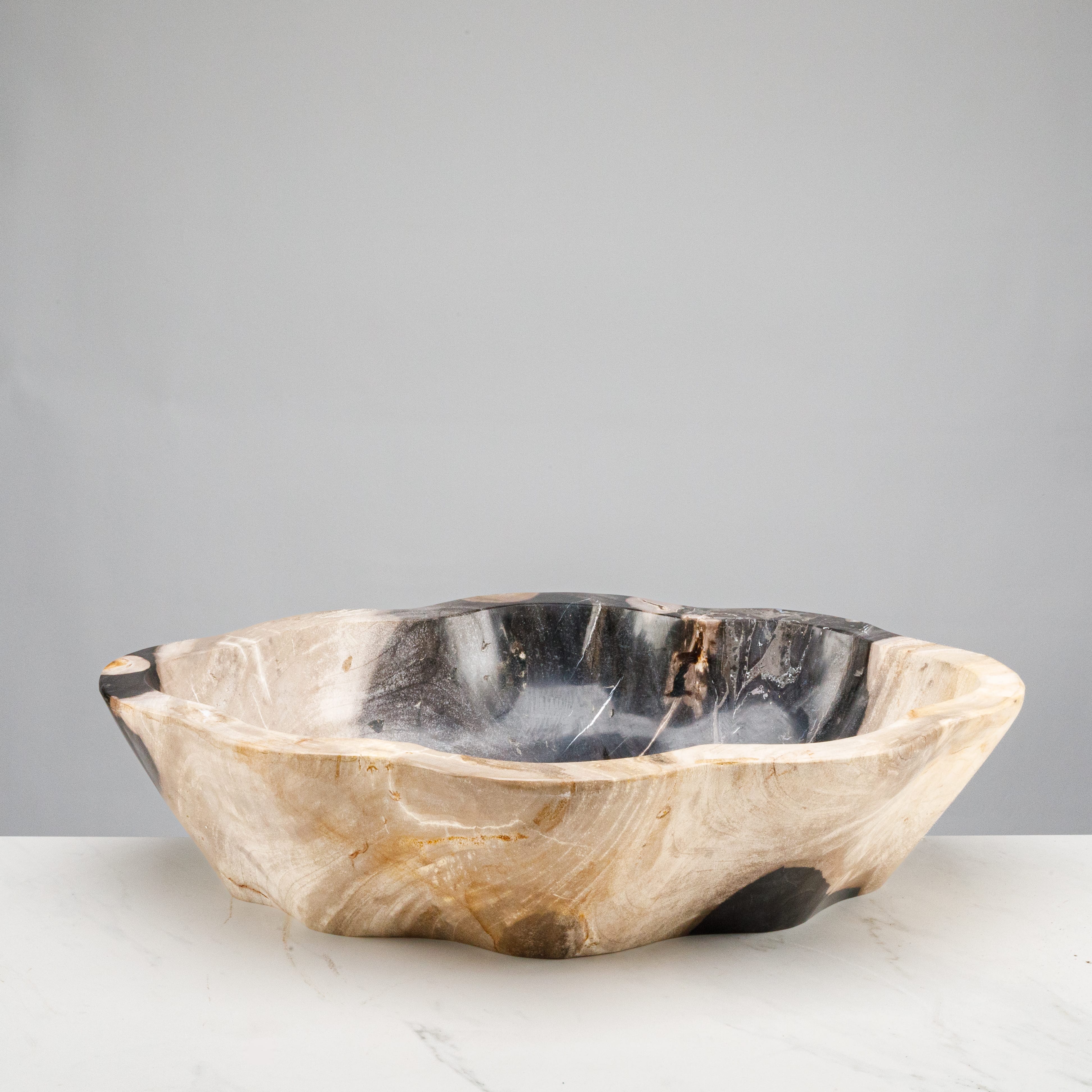 Kalifano Petrified Wood 24" Petrified Wood Flower Bowl PWBO3500-MIX