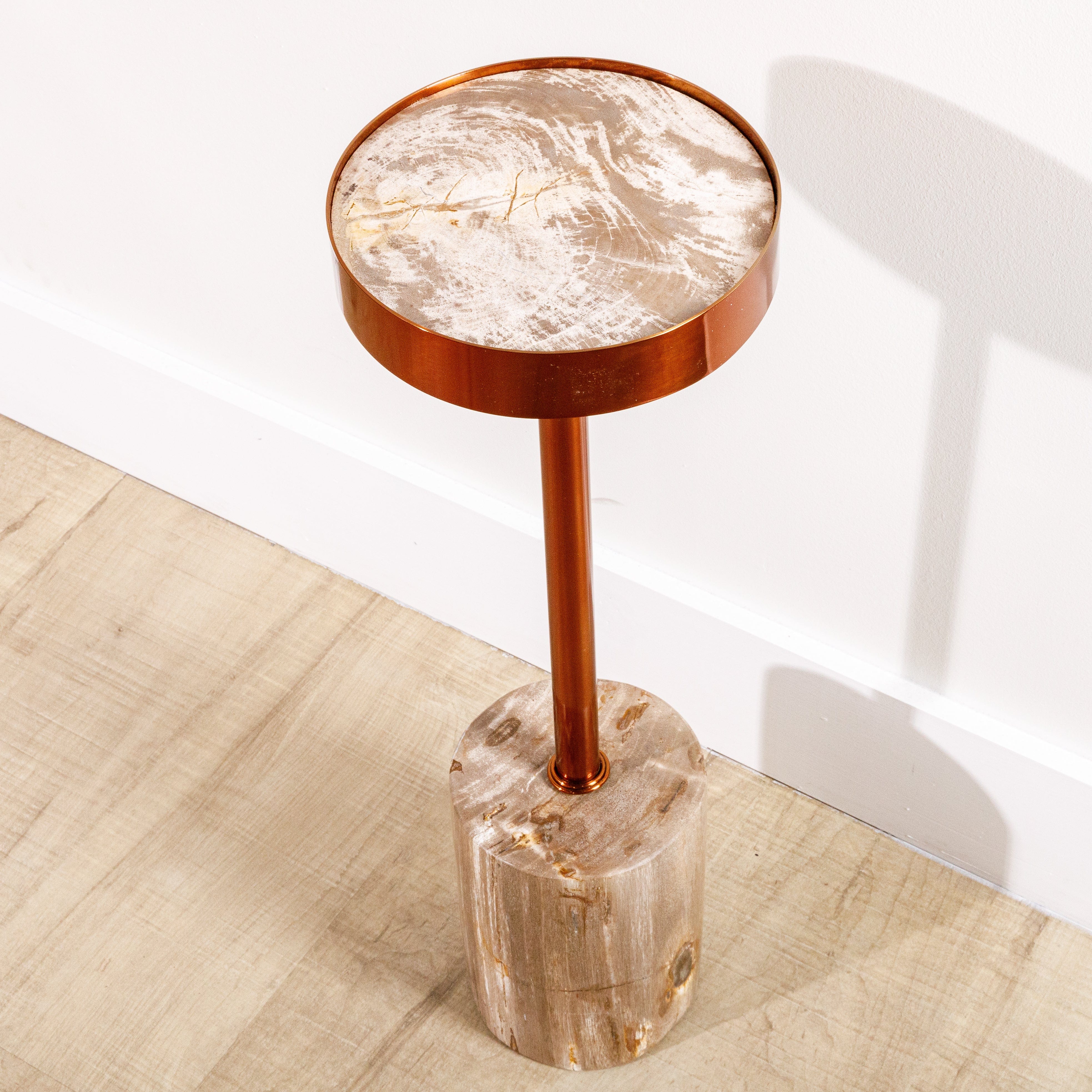 Kalifano Petrified Wood 25" Brown Petrified Wood Drink Table with Cylinder Base PWPS2000-BN
