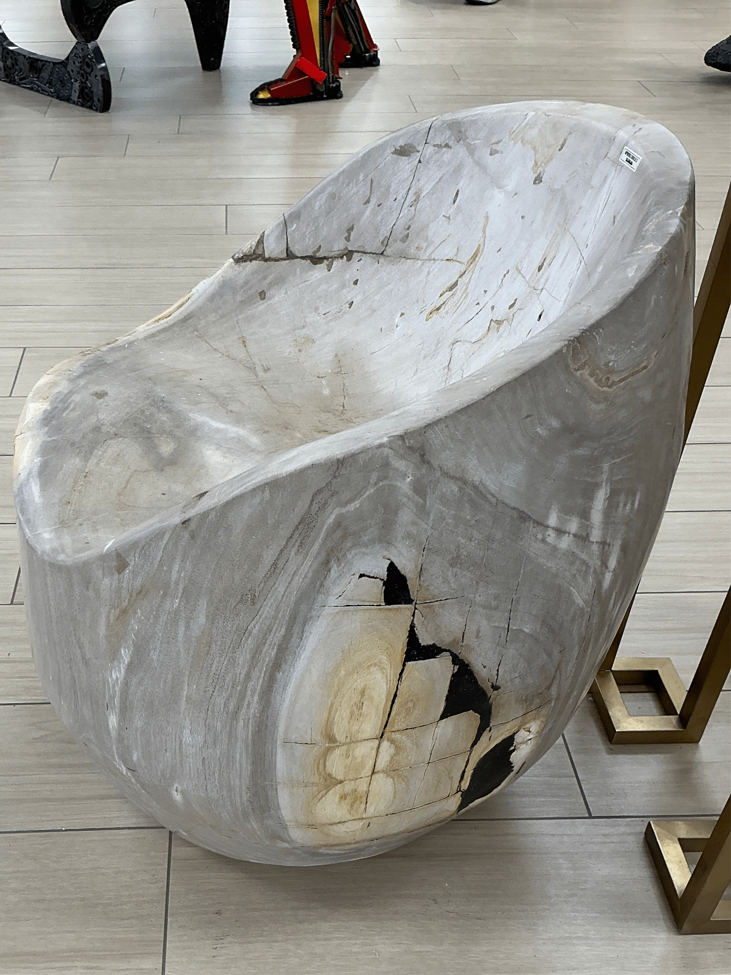 Kalifano Petrified Wood 28" Brown Petrified Wood Backrest Stool / Chair PWBS13000.012