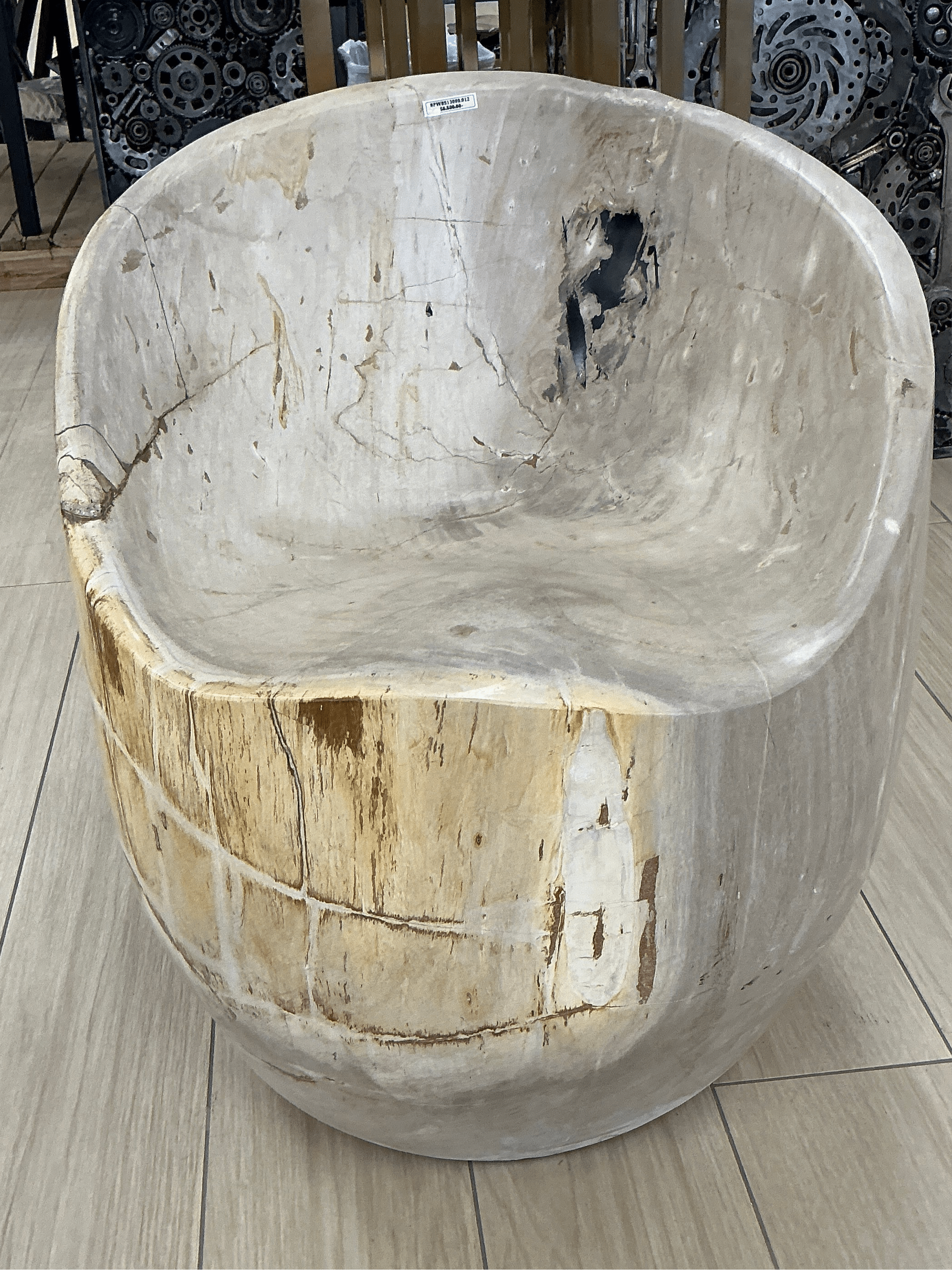 Kalifano Petrified Wood 28" Brown Petrified Wood Backrest Stool / Chair PWBS13000.012