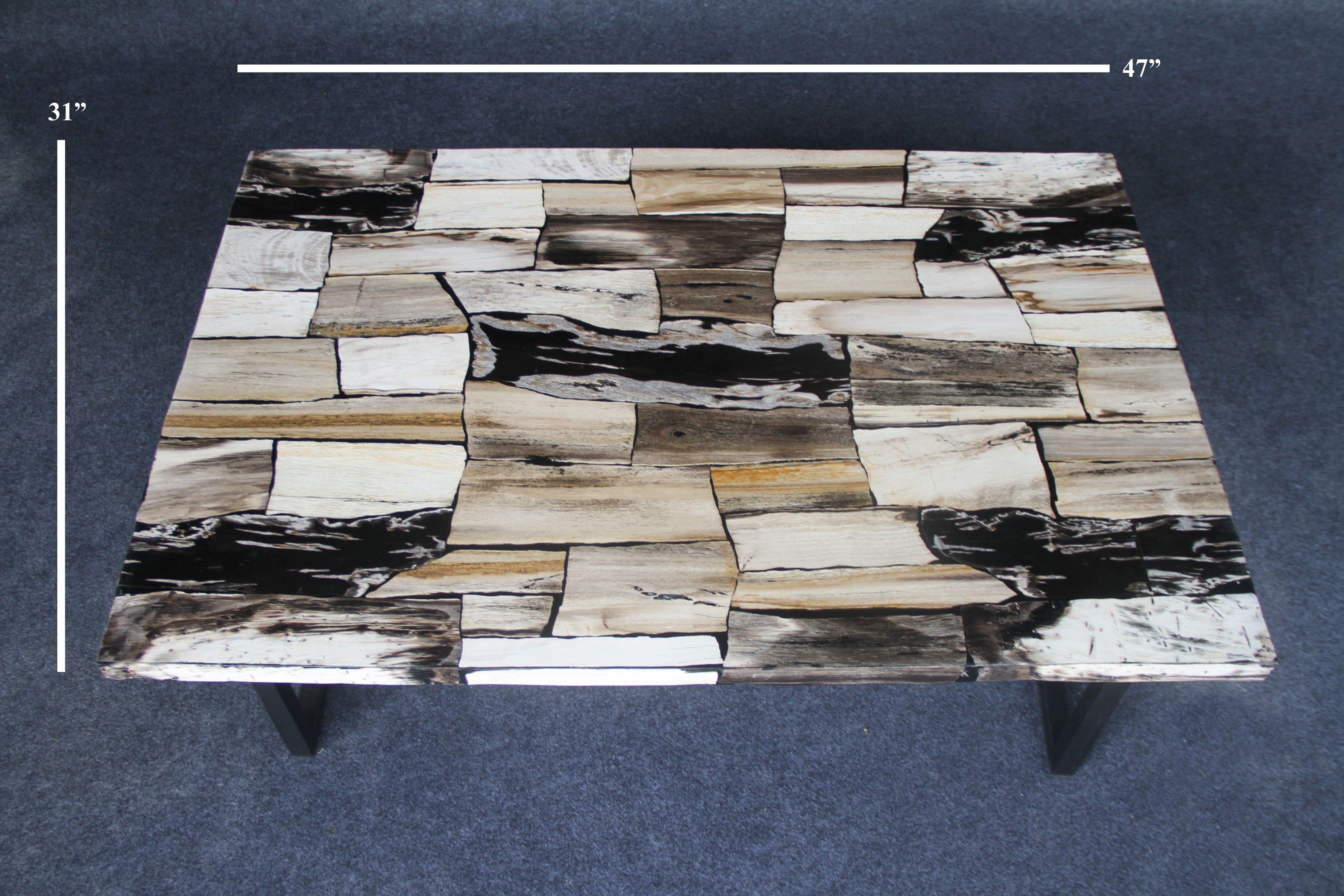 Kalifano Petrified Wood 47" Brown Petrified Wood Mosaic Coffee Table PWT10800.007