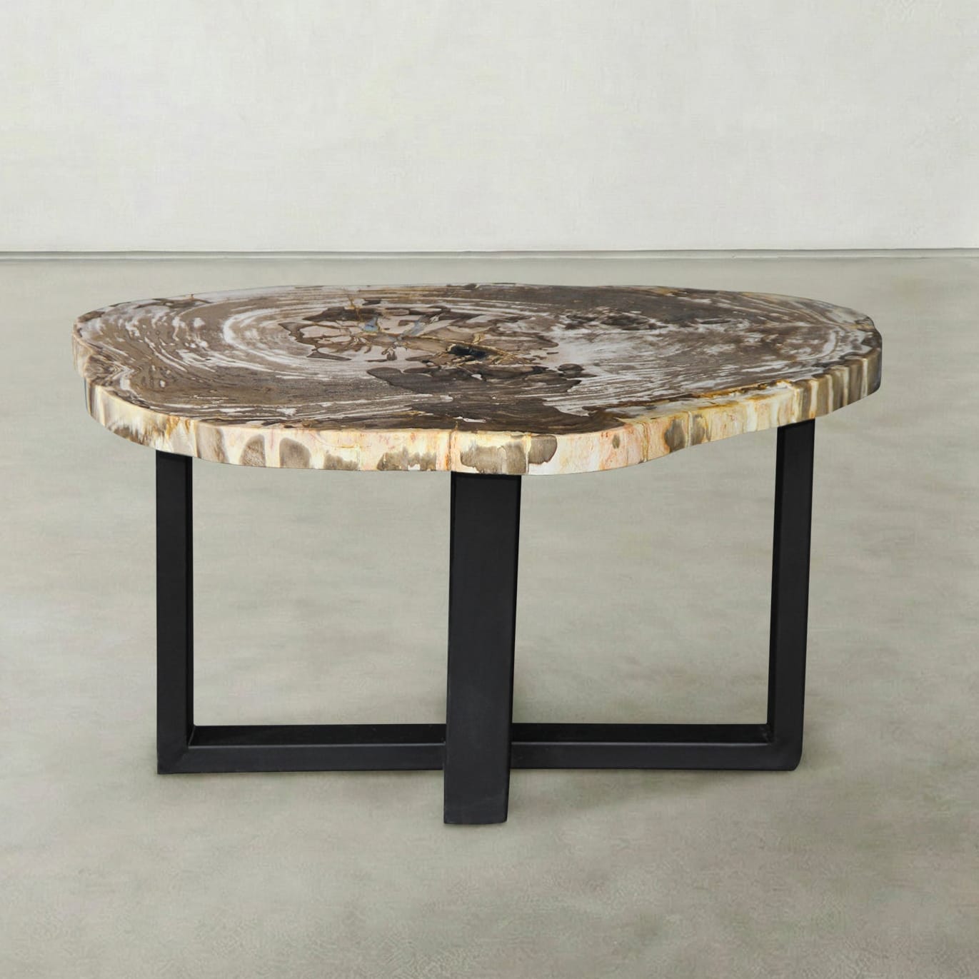 Kalifano Petrified Wood Natural Petrified Wood Round Slab Coffee Table from Indonesia - 29" / 60 lbs PWT2700.001