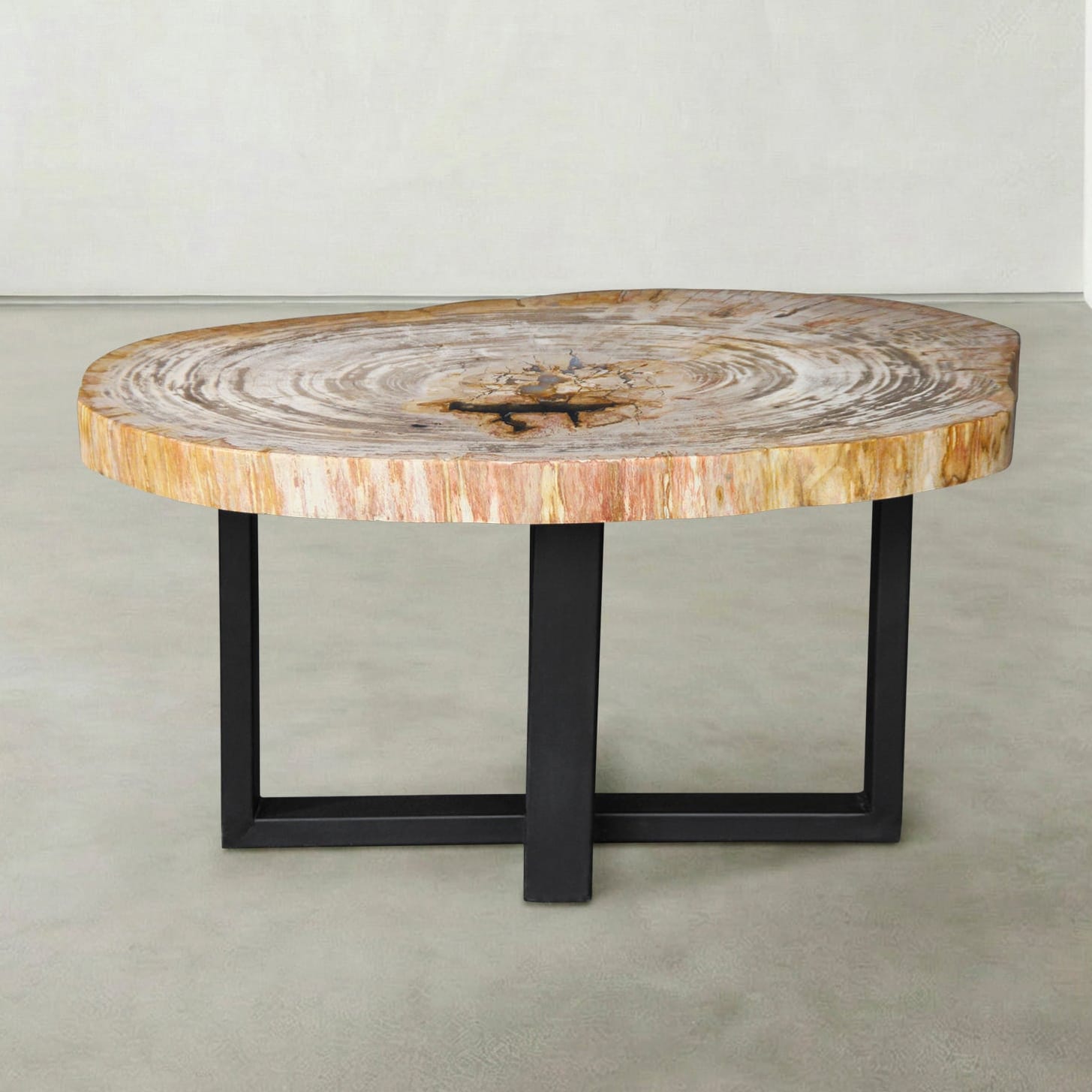 Kalifano Petrified Wood Natural Petrified Wood Round Slab Coffee Table from Indonesia - 32" / 111 lbs PWT4500.013
