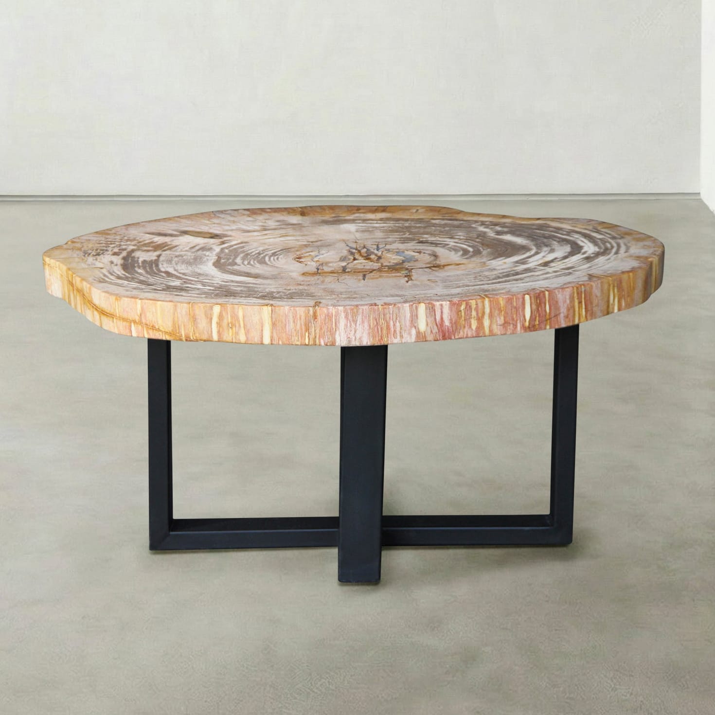 Kalifano Petrified Wood Natural Petrified Wood Round Slab Coffee Table from Indonesia - 33" / 111 lbs PWT4500.012