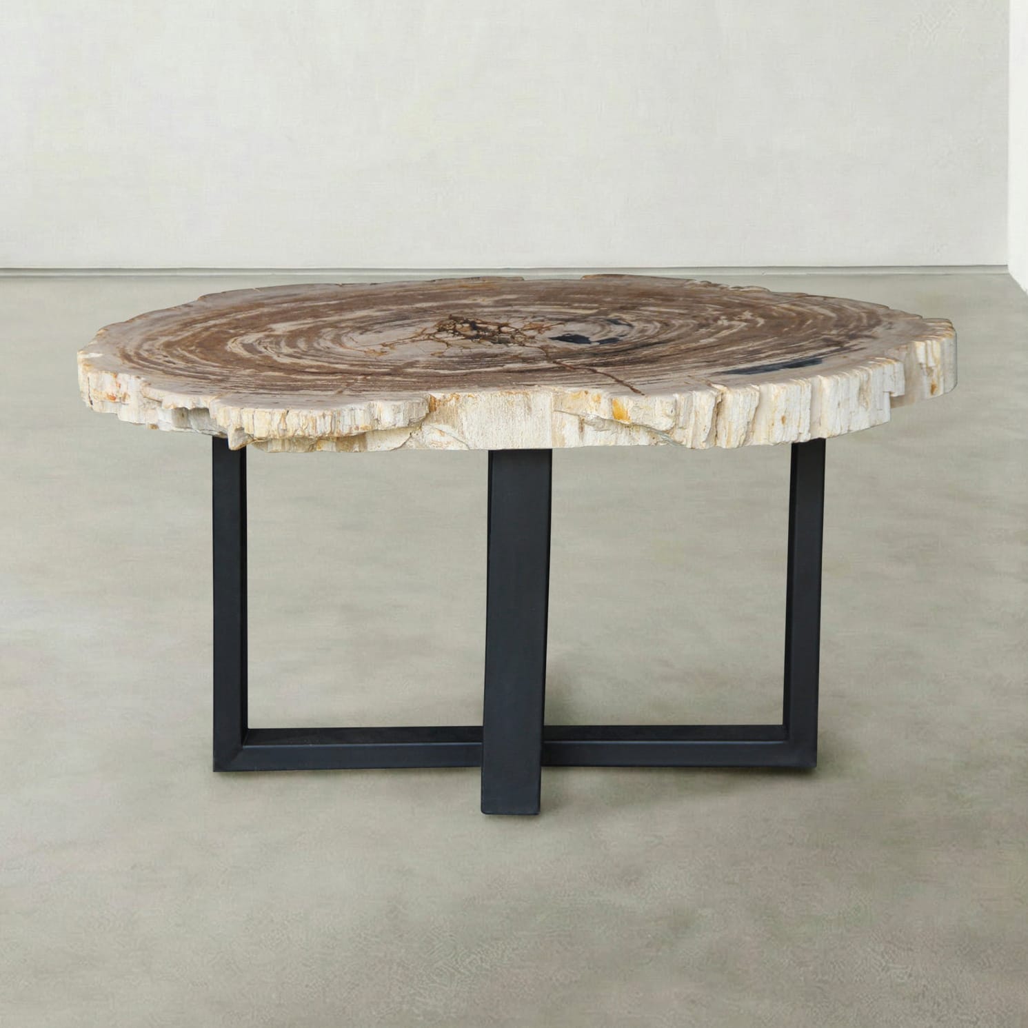 Kalifano Petrified Wood Natural Petrified Wood Round Slab Coffee Table from Indonesia - 33" / 119 lbs PWT4900.001