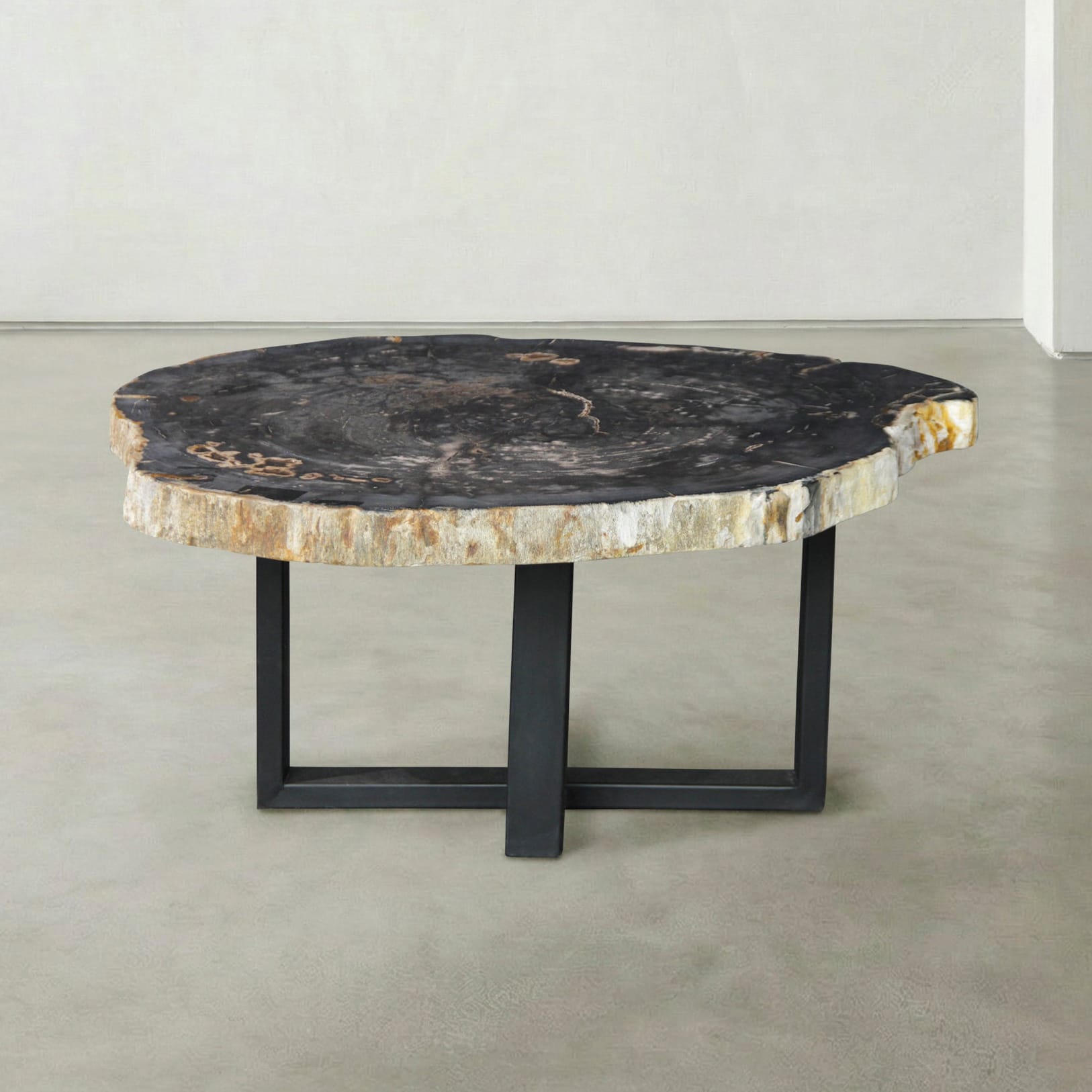 Kalifano Petrified Wood Natural Petrified Wood Round Slab Coffee Table from Indonesia - 33" / 157 lbs PWT6200.006