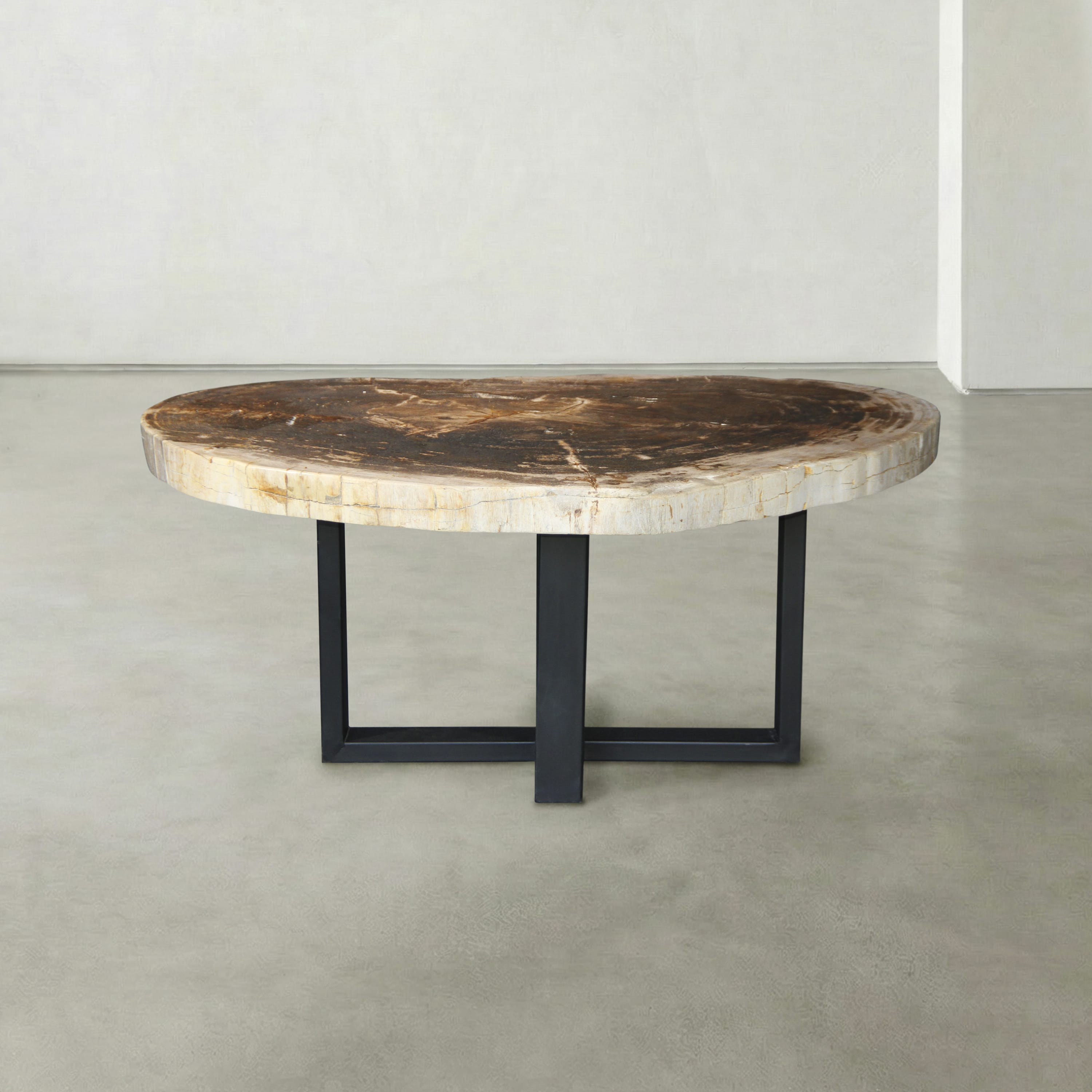 Kalifano Petrified Wood Natural Petrified Wood Round Slab Coffee Table from Indonesia - 38" / 133 lbs PWT5300.004