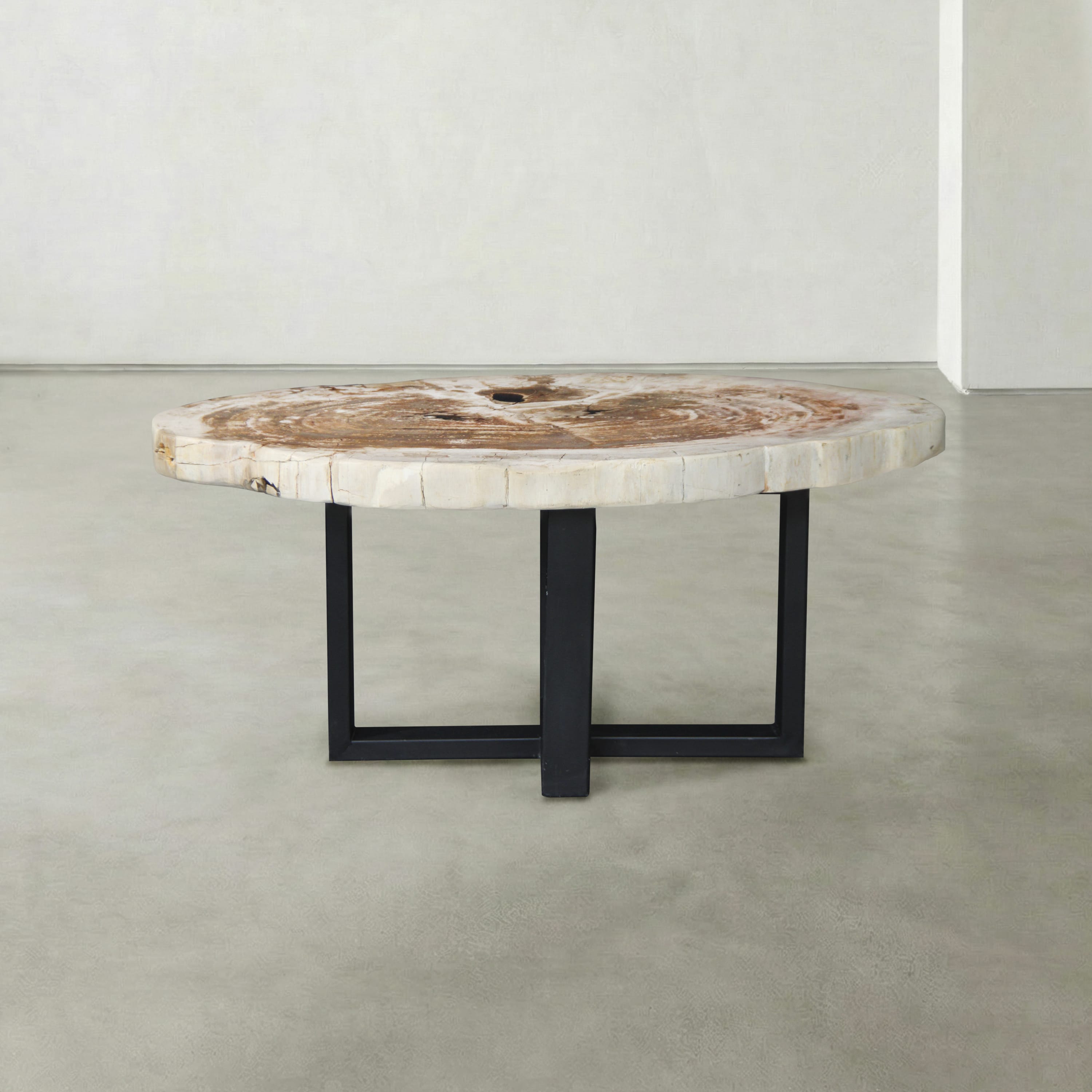 Kalifano Petrified Wood Natural Petrified Wood Round Slab Coffee Table from Indonesia - 39" / 113 lbs PWT4600.005