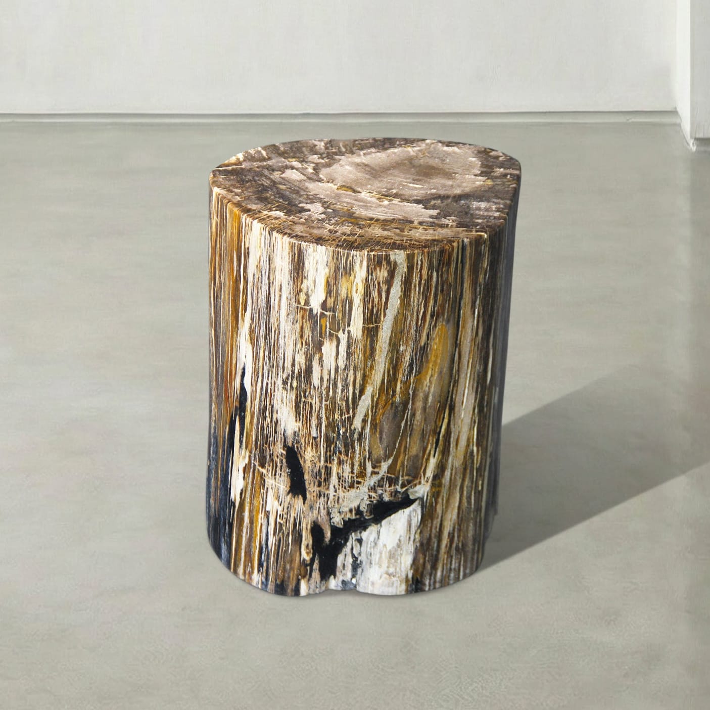 Kalifano Petrified Wood Natural Polished Petrified Wood Stool from Indonesia - 16" / 166 lbs PWS3500.004