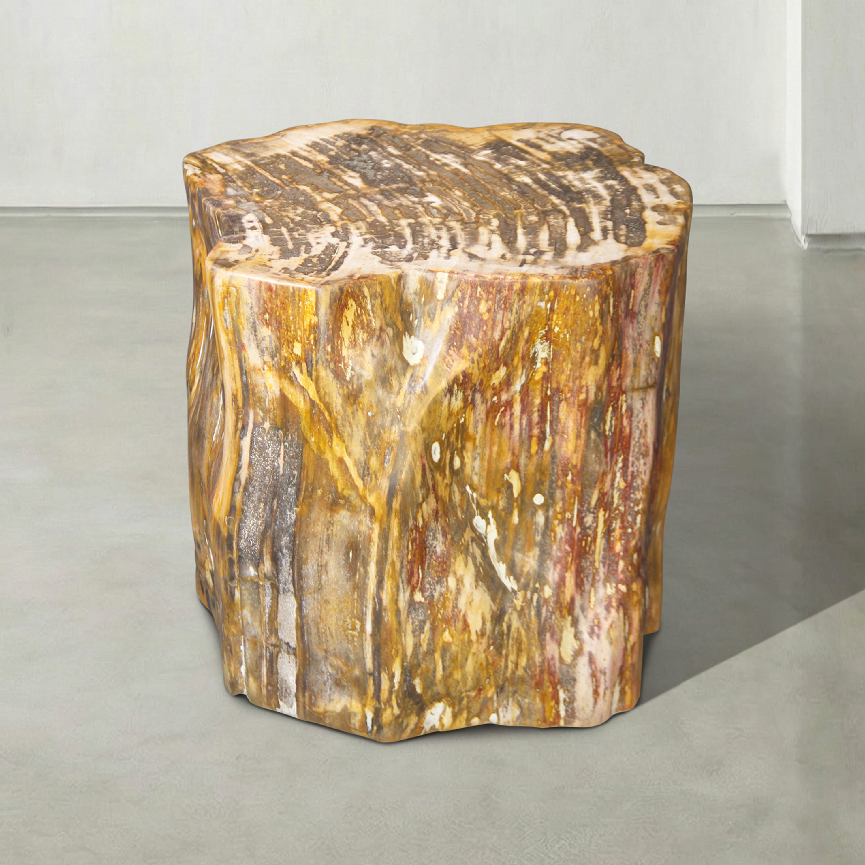 Kalifano Petrified Wood Natural Polished Petrified Wood Stool from Indonesia - 18" / 380 lbs PWS7400.001