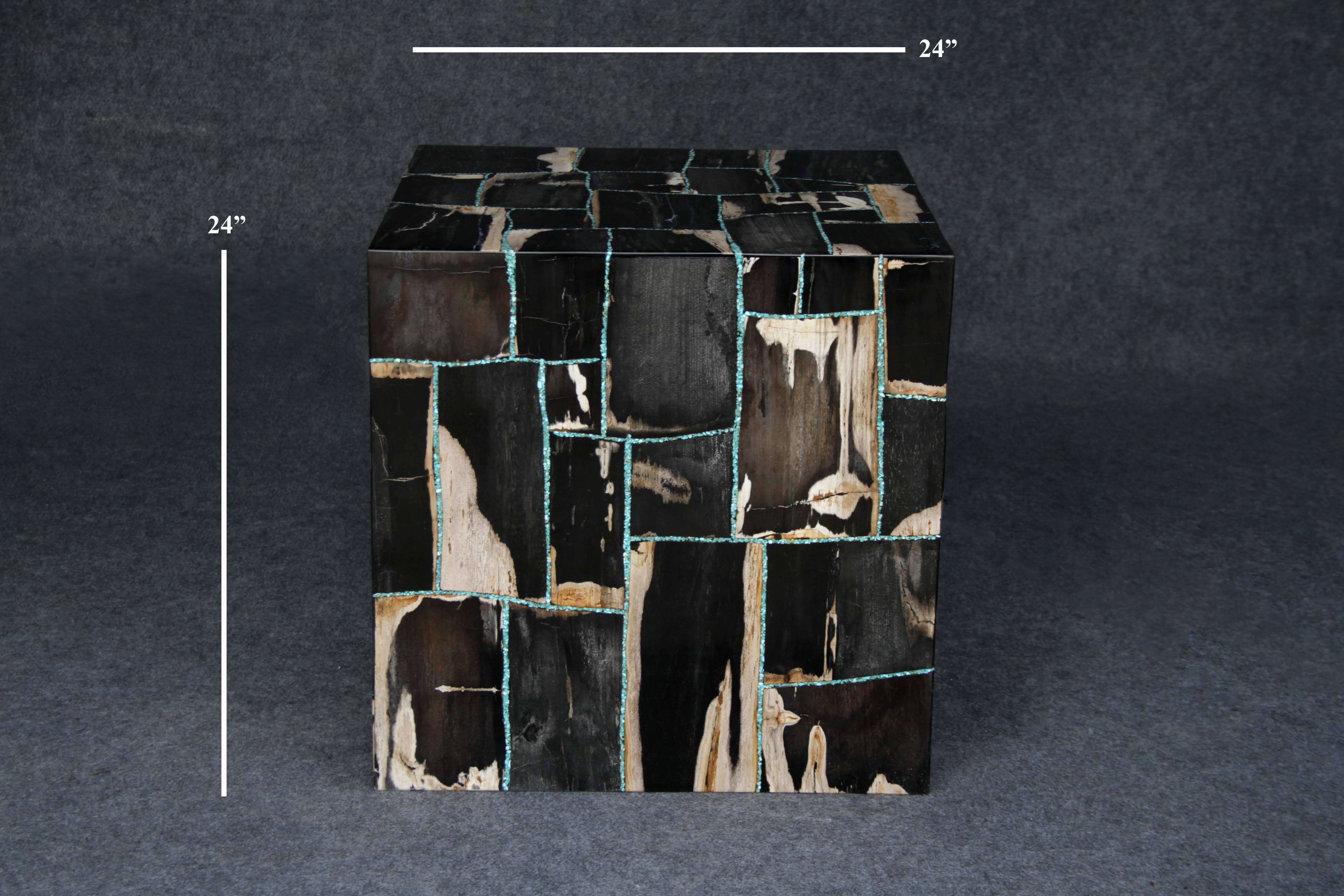 Kalifano Petrified Wood Petrified Wood Square Stump Howlite Turquoise Inlayed 24" / 249 lbs PWSS11000.004
