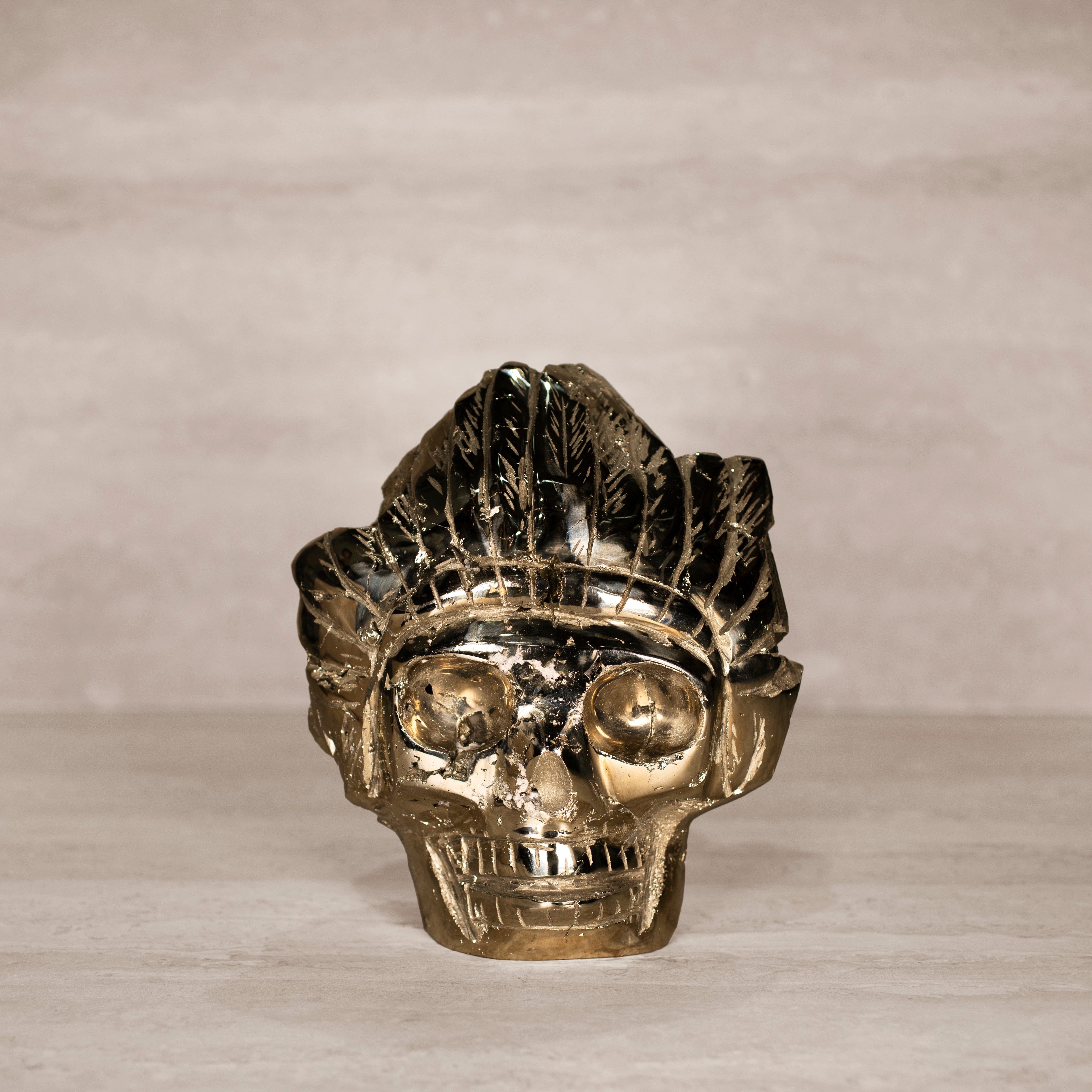 Kalifano Pyrite Natural Peru Pyrite Chief Skull Carving - 7.5" / 17.5 lbs PCHIEF12000.001
