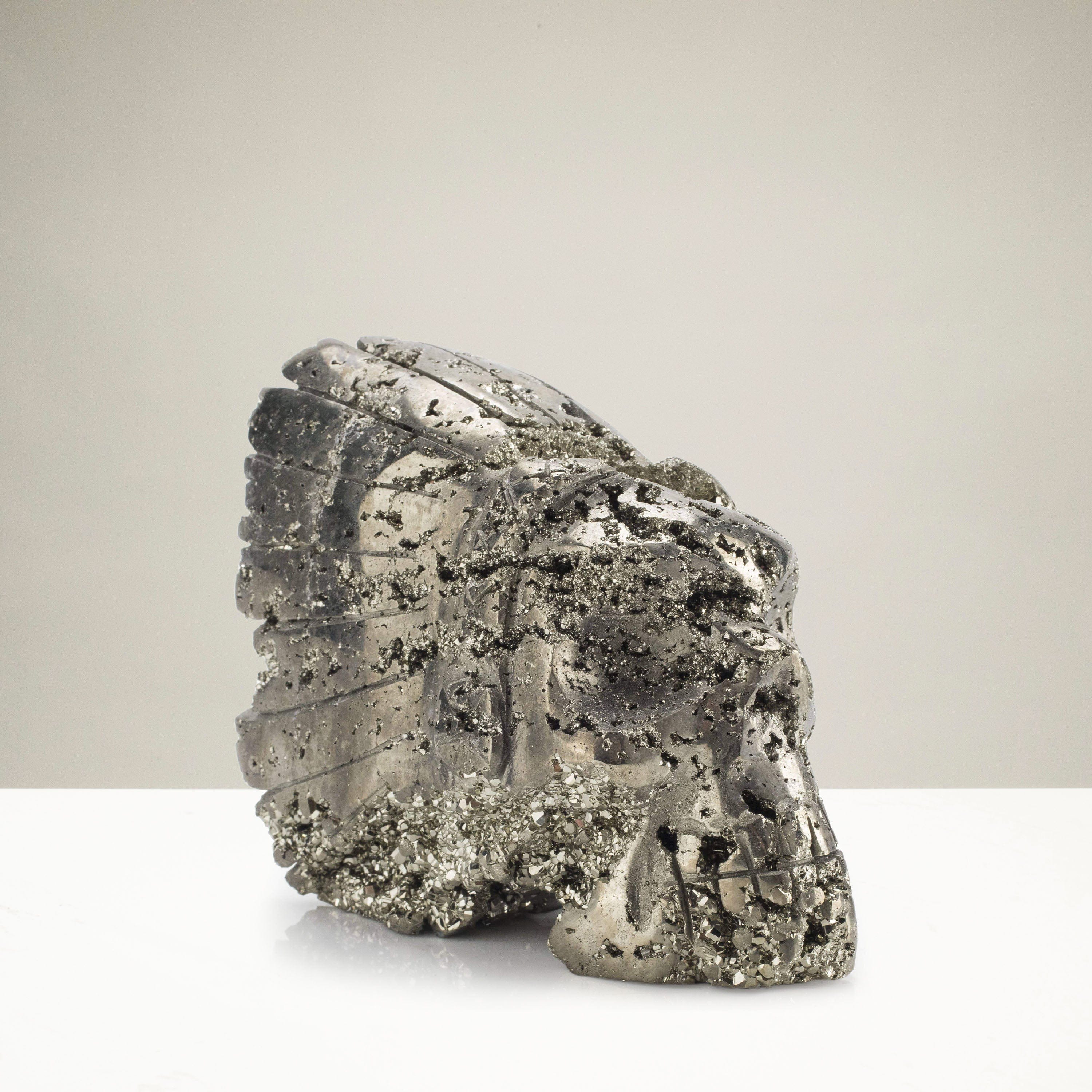 Kalifano Pyrite Natural Peru Pyrite Chief Skull Carving PCHIEF1800.001