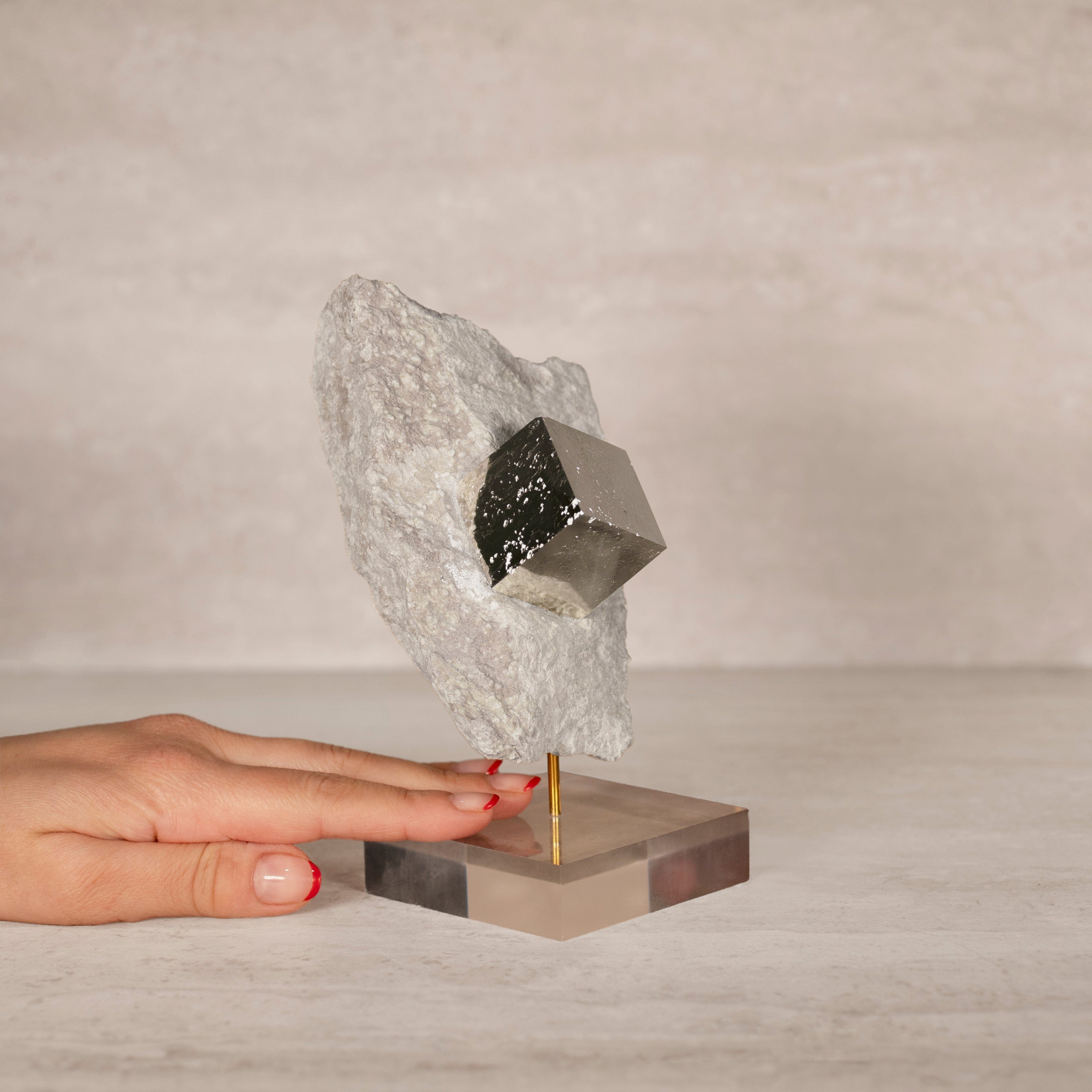 Kalifano Pyrite Natural Pyrite Cube on Stand from Spain - 6.5" / 965 grams SPC1600.001