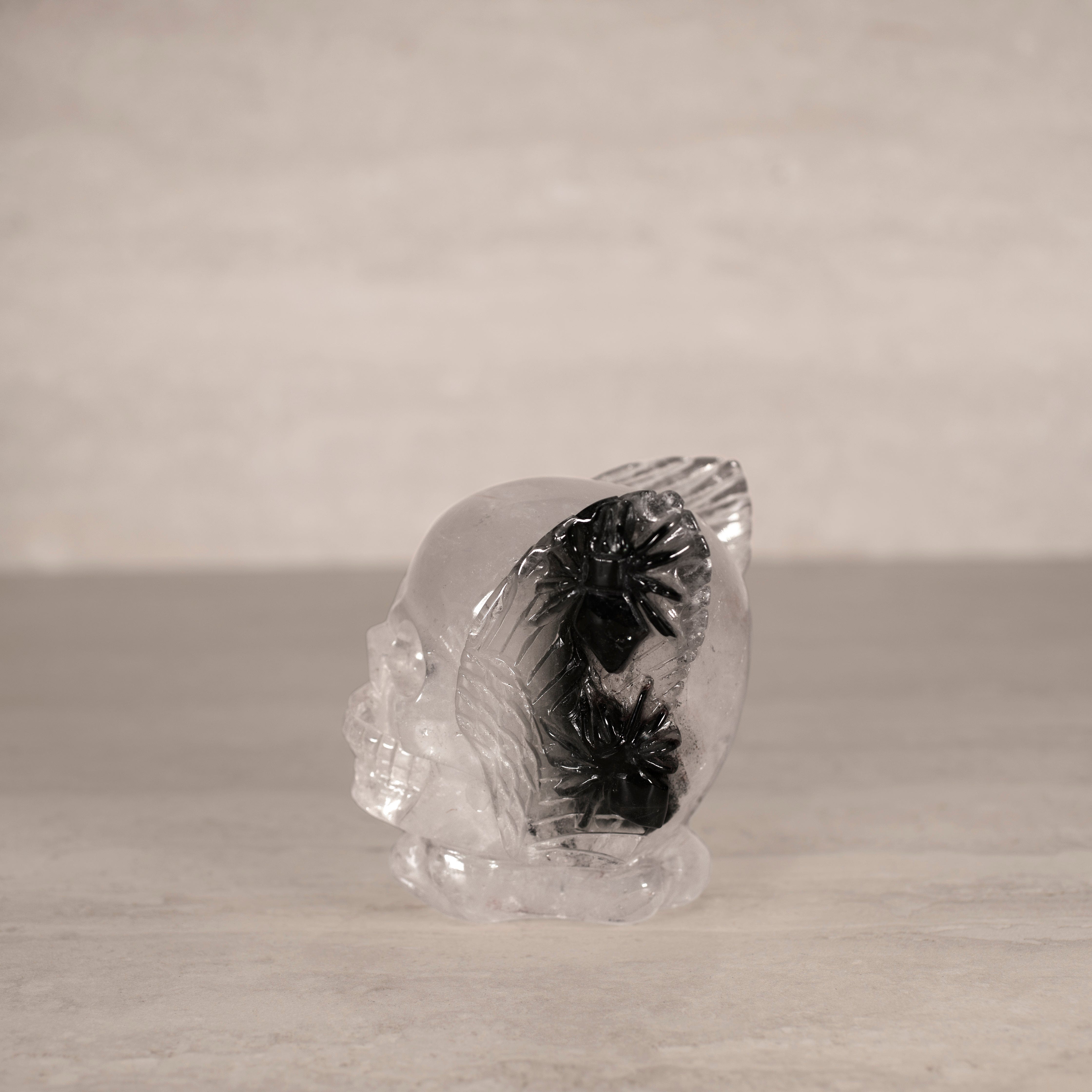 Kalifano Quartz Natural Brazilian Chlorite Spiders on Quartz Skull Carving - 4.75" / 1,520 g QZ4200.001