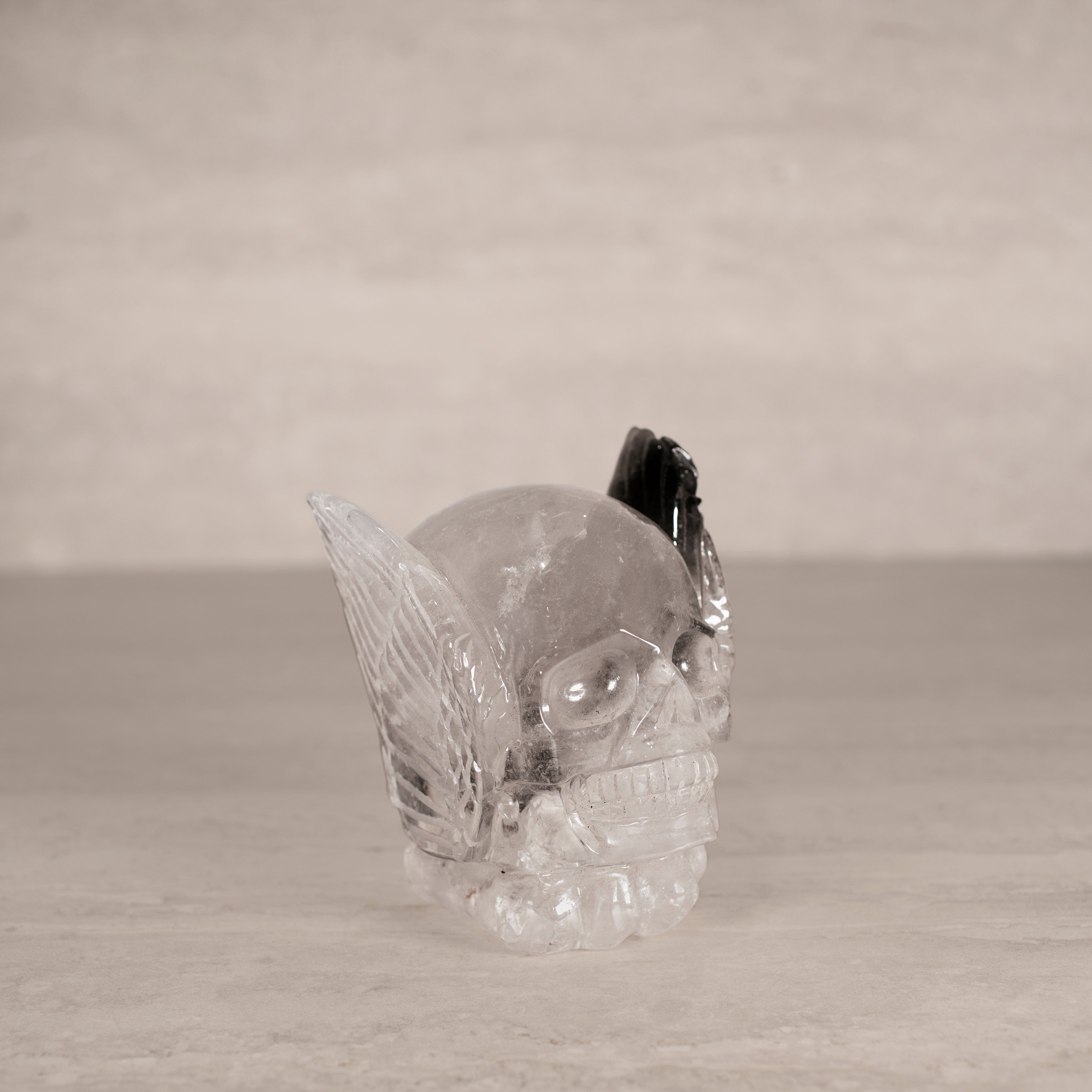 Kalifano Quartz Natural Brazilian Chlorite Spiders on Quartz Skull Carving - 4.75" / 1,520 g QZ4200.001