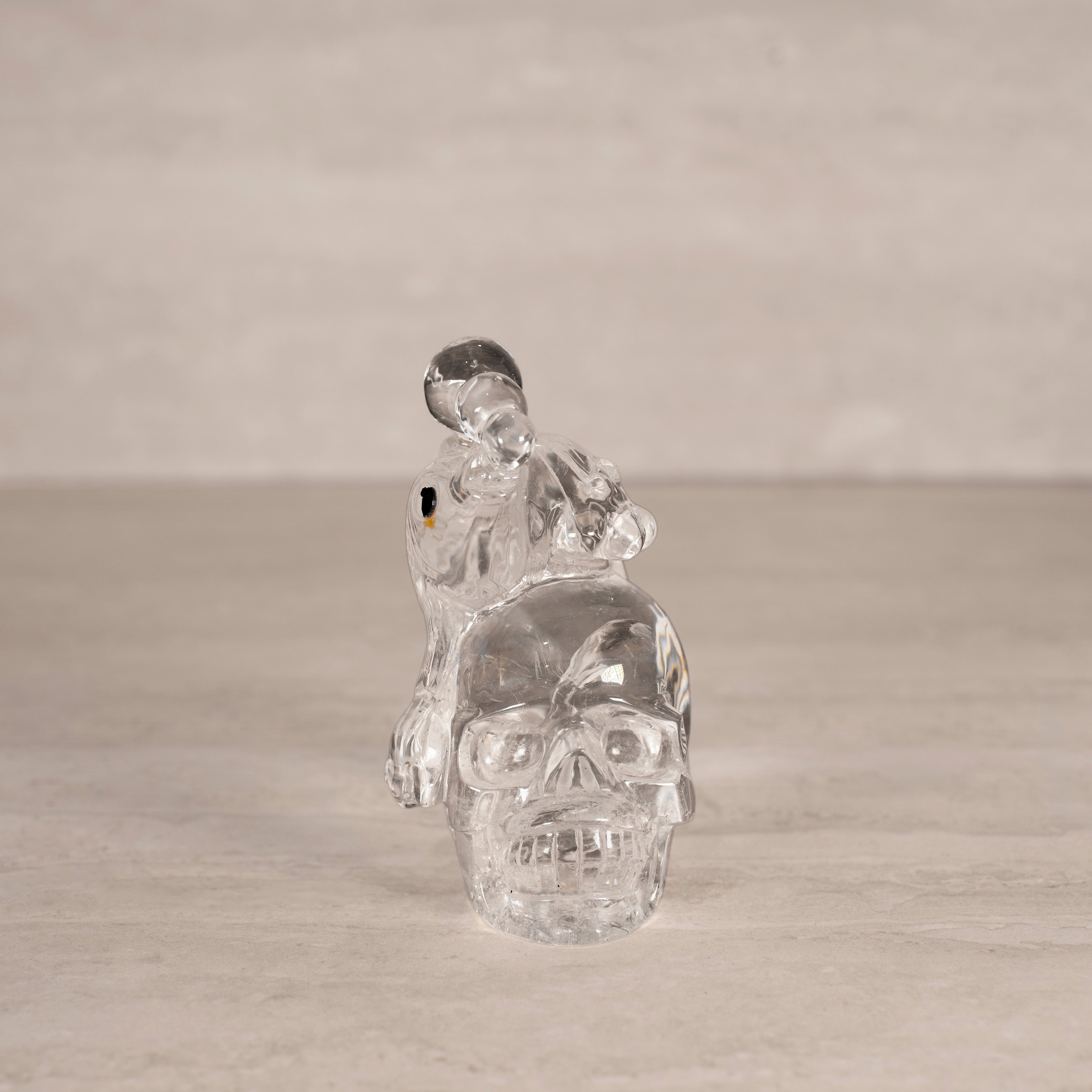 Kalifano Quartz Natural Brazilian Quartz Fish on Skull Carving - 5" / 880 g QZ6400.001