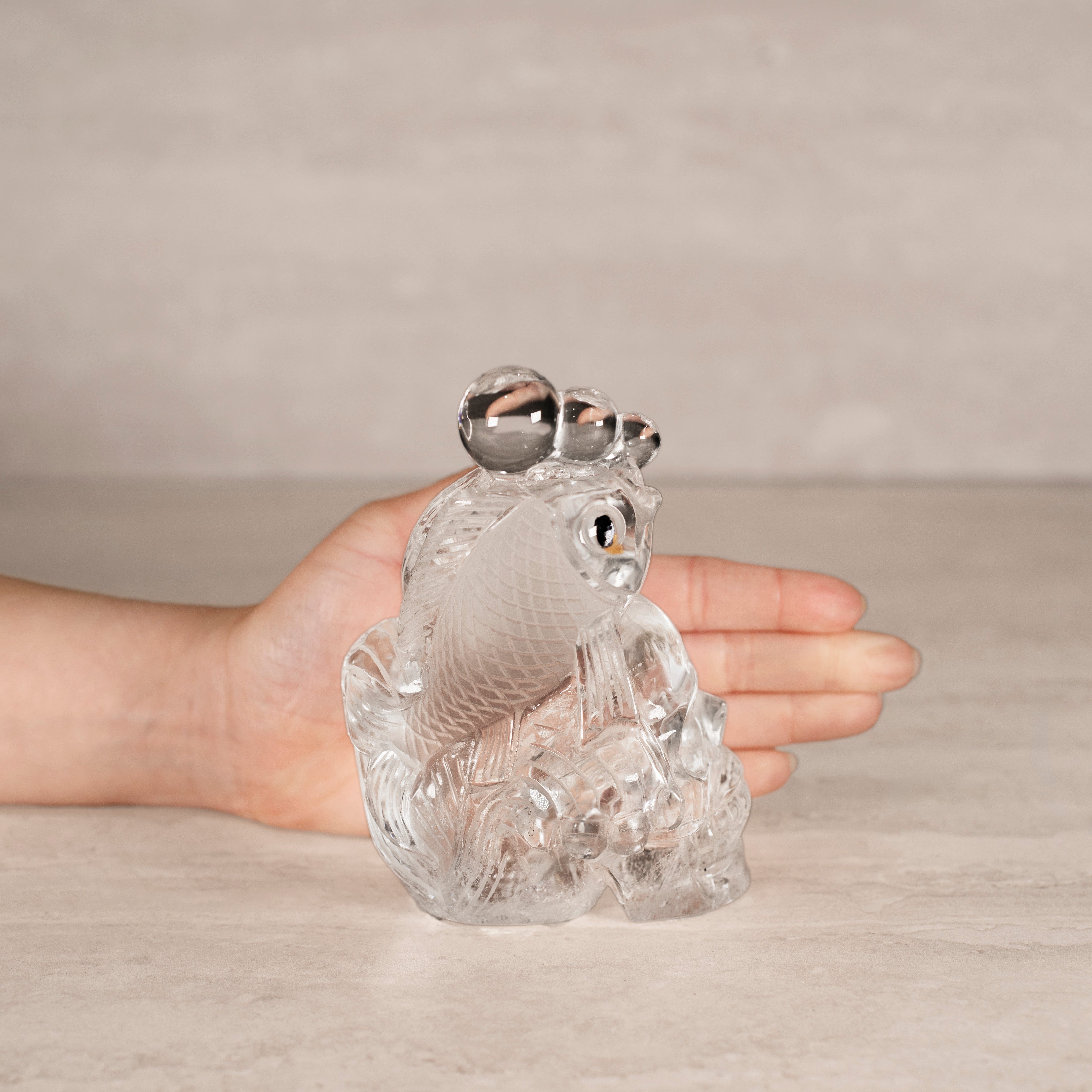 Kalifano Quartz Natural Brazilian Quartz Fish on Skull Carving - 5" / 880 g QZ6400.001