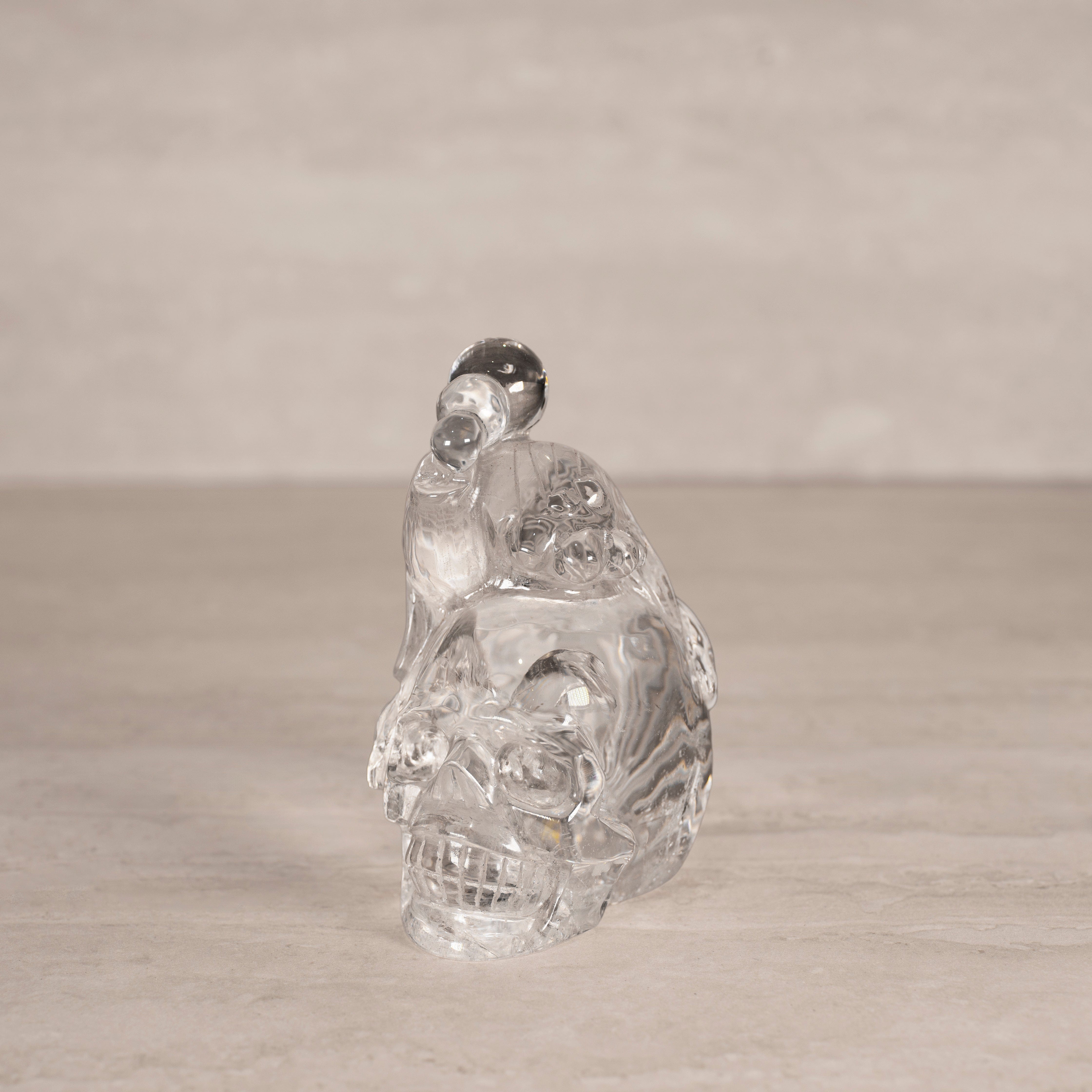 Kalifano Quartz Natural Brazilian Quartz Fish on Skull Carving - 5" / 880 g QZ6400.001